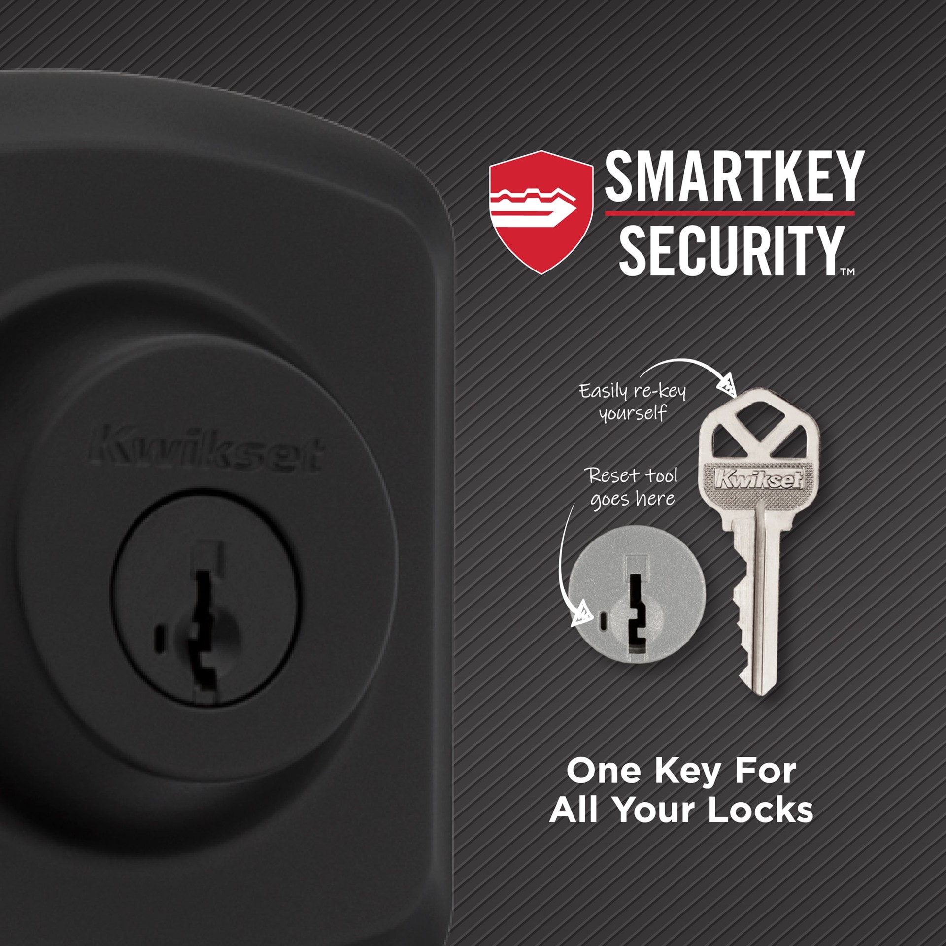 slide 4 of 6, Kwikset Henley Matte Black Exterior Single-Cylinder Deadbolt and Keyed Entry Door Handleset ft. SmartKey Security, 1 ct