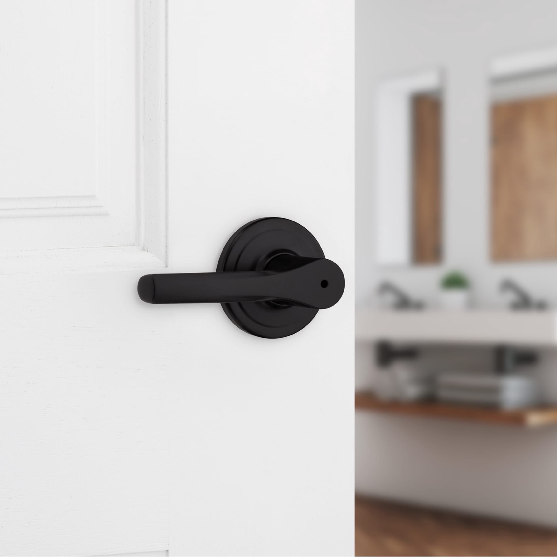 slide 2 of 6, Kwikset Henley Matte Black Interior or Bed/Bath Privacy Door Handle, 1 ct
