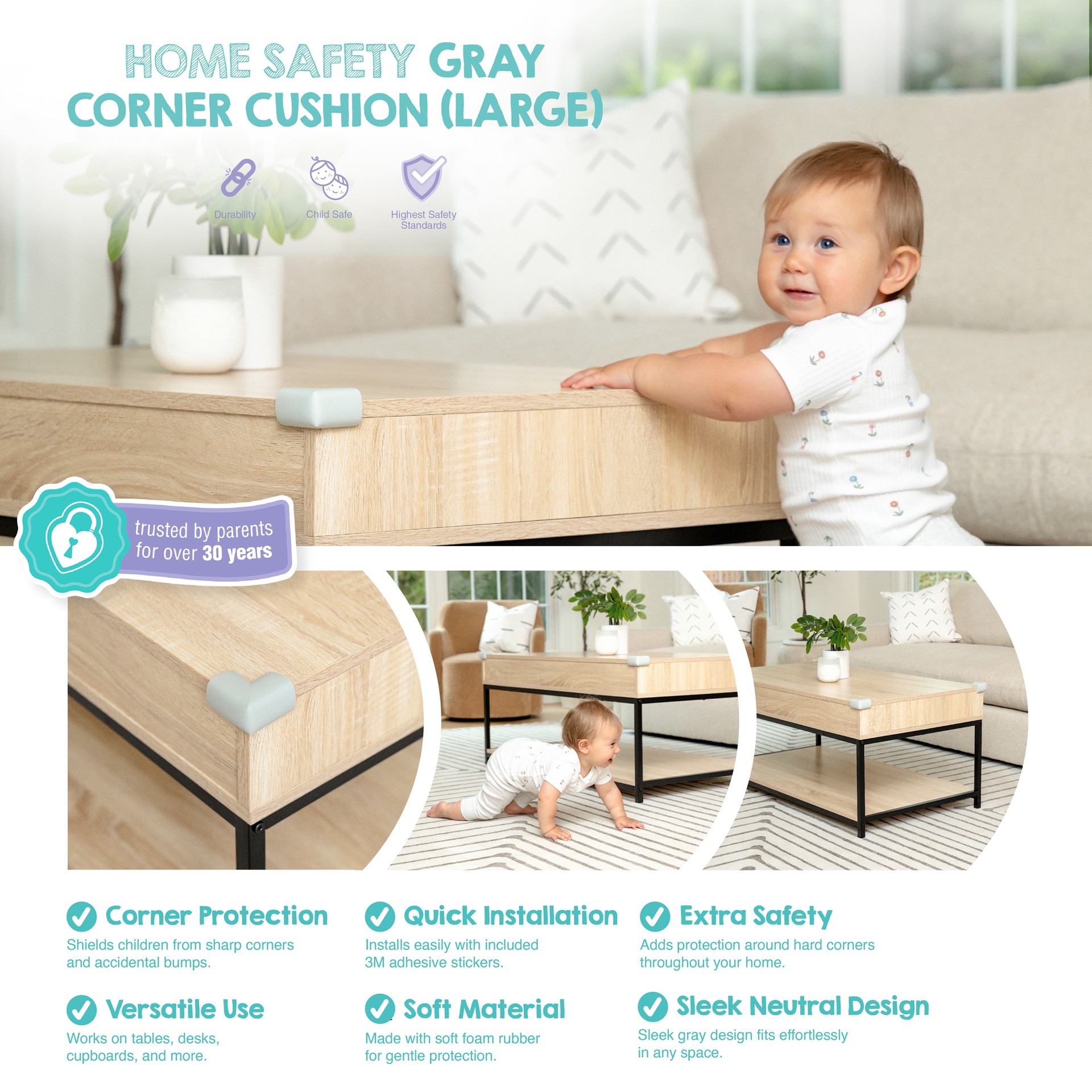 slide 4 of 6, Regalo Home Safety Large Gray Corner cushion 4 -Pack, 1 ct