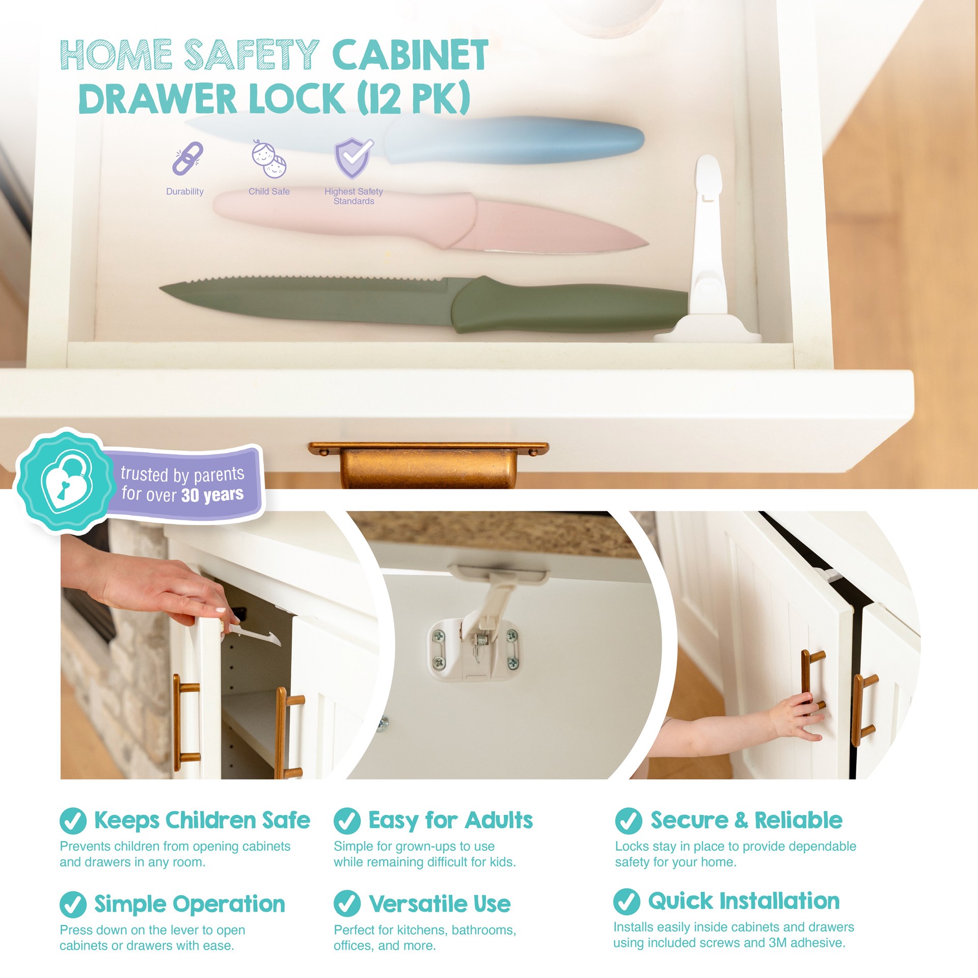 slide 3 of 6, Regalo Home Safety White Cabinet locks 12 -Pack, 1 ct