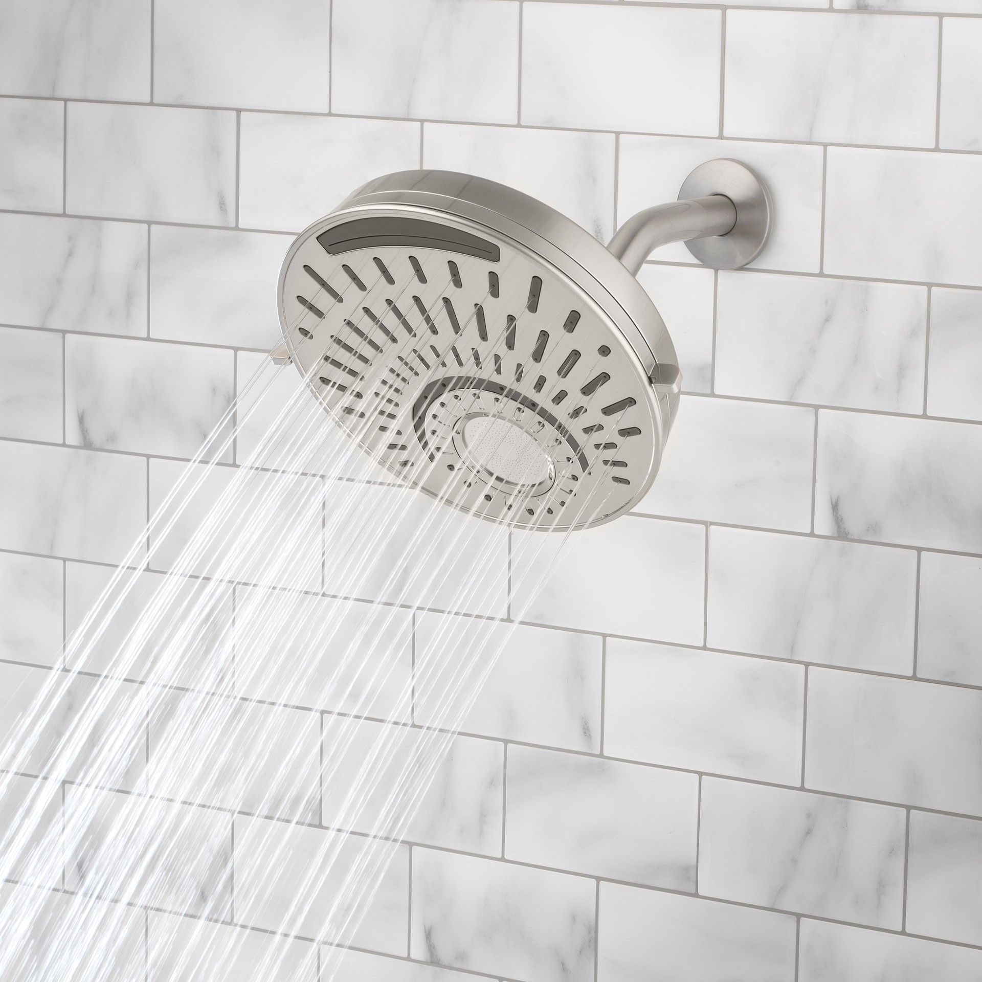slide 2 of 6, allen + roth Nottingham 5 -Spray Brushed Nickel 8-in Round Shower Head 1.8 GPM, 1 ct