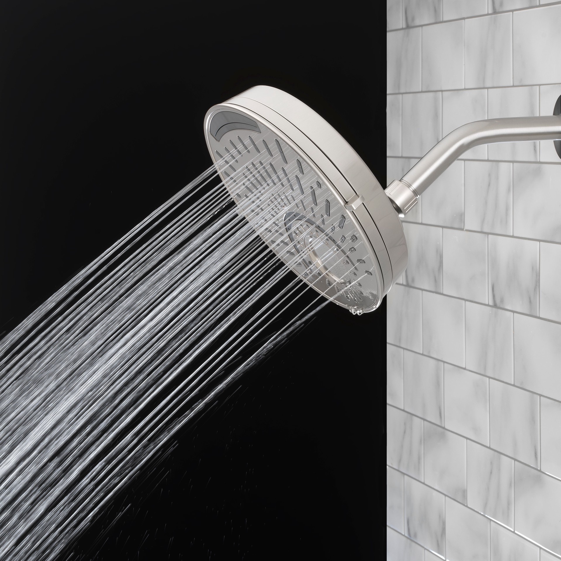 slide 4 of 6, allen + roth Nottingham 5 -Spray Brushed Nickel 8-in Round Shower Head 1.8 GPM, 1 ct