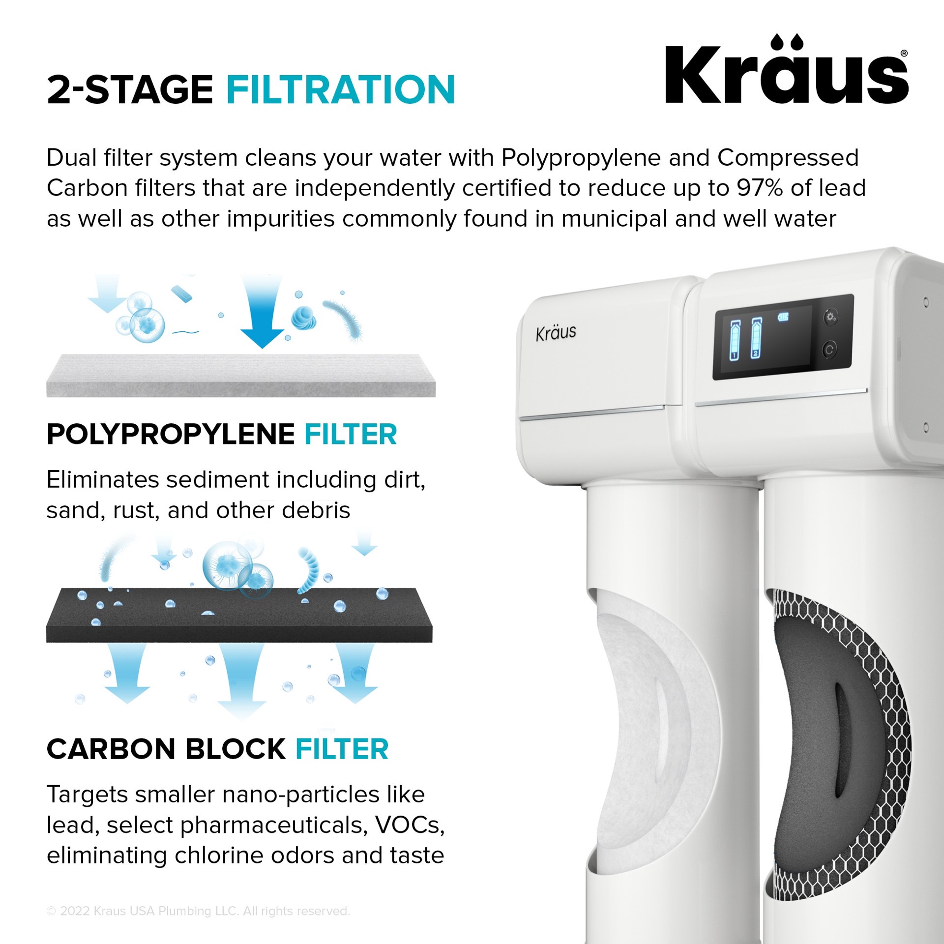 slide 5 of 6, Kraus Purita Dual-stage Carbon Block Reverse Osmosis Filtration Under Sink Water Filtration System, 1 ct