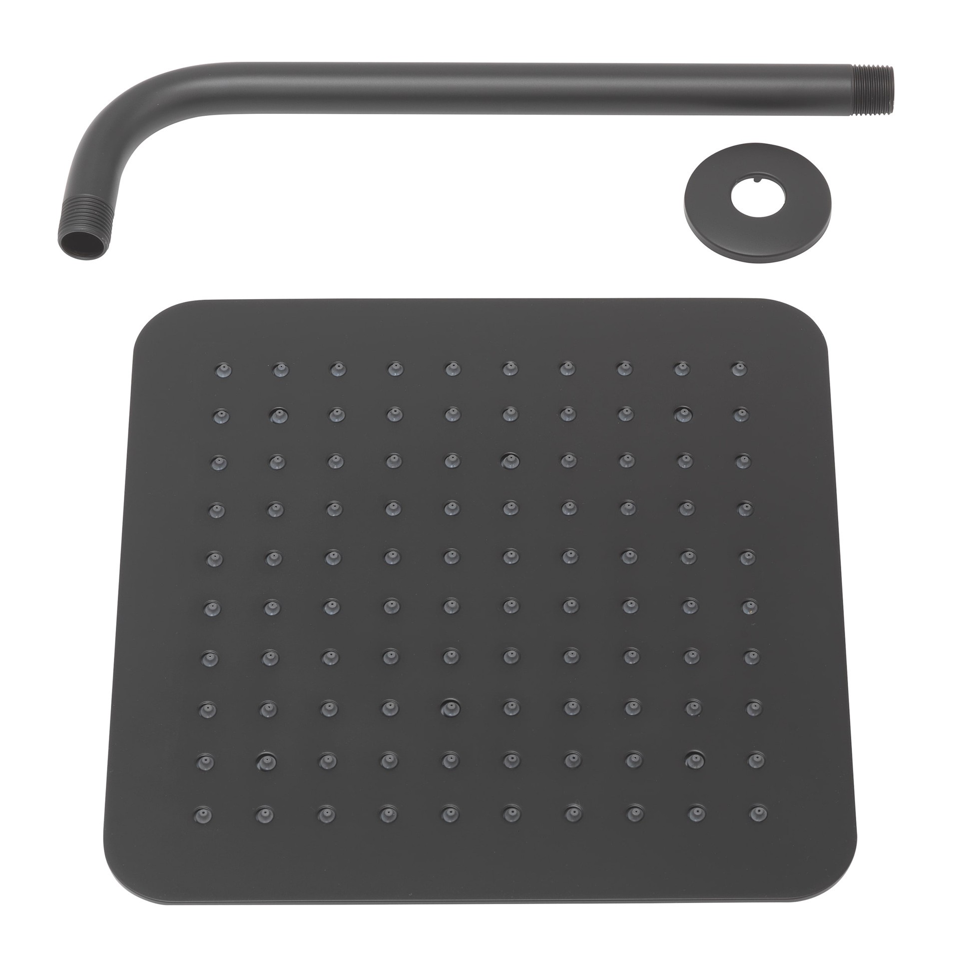 slide 4 of 6, allen + roth Reign 1 -Spray Matte Black 10-in Square Rain Shower Head 1.8 GPM, 1 ct