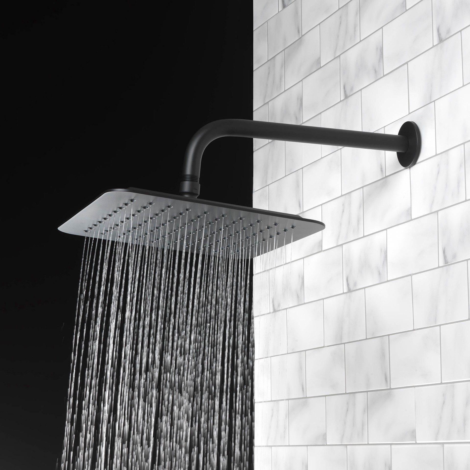 slide 6 of 6, allen + roth Reign 1 -Spray Matte Black 10-in Square Rain Shower Head 1.8 GPM, 1 ct