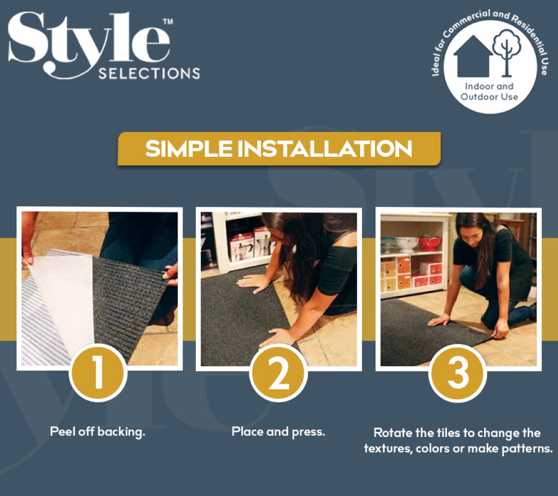 slide 3 of 6, Style Selections Varna 18-in x 18-in Black Ice Black Residential Peel and stick Indoor or outdoor Carpet Tile ( 22.5-sq ft ), 1 ct