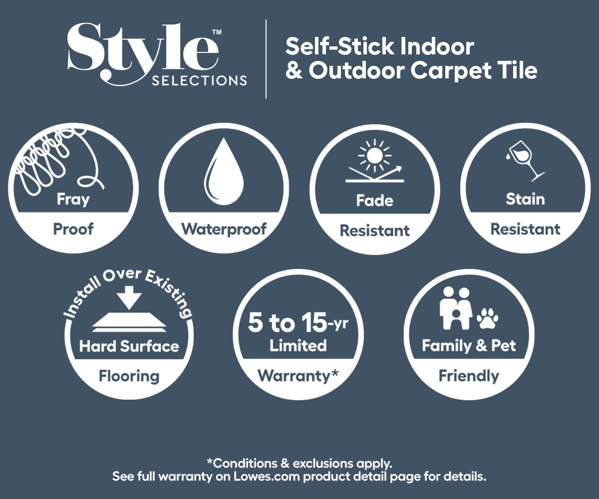 slide 4 of 6, Style Selections Varna 18-in x 18-in Black Ice Black Residential Peel and stick Indoor or outdoor Carpet Tile ( 22.5-sq ft ), 1 ct