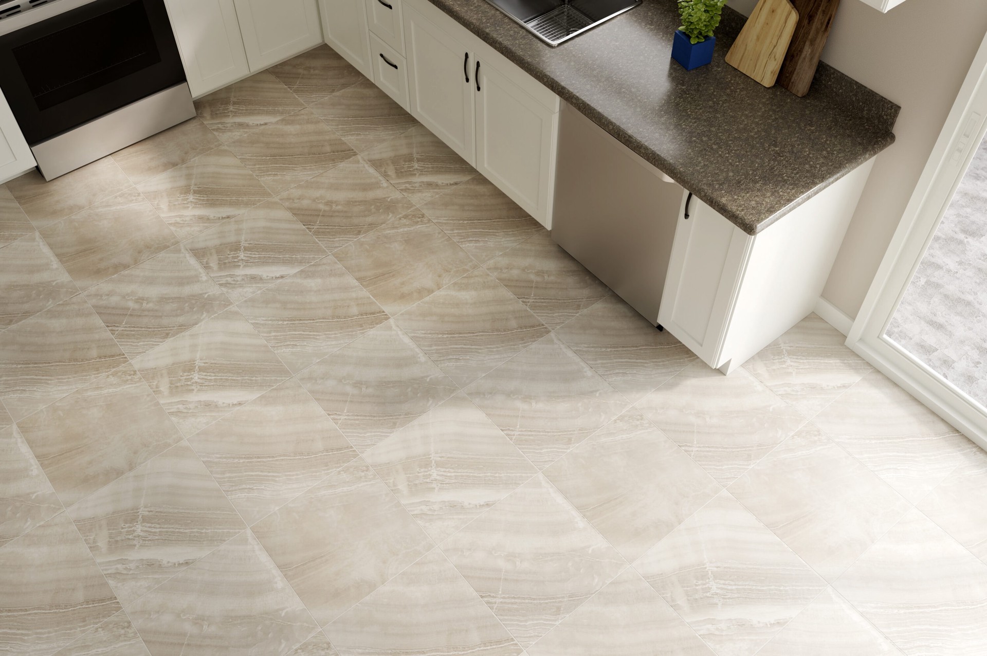 slide 6 of 6, Style Selections Sorrento Marble Marble look 4-mil x 18-in W x 18-in L Groutable Peel and Stick Luxury Vinyl Tile Flooring ( 2.25-sq ft Piece ), 1 ct
