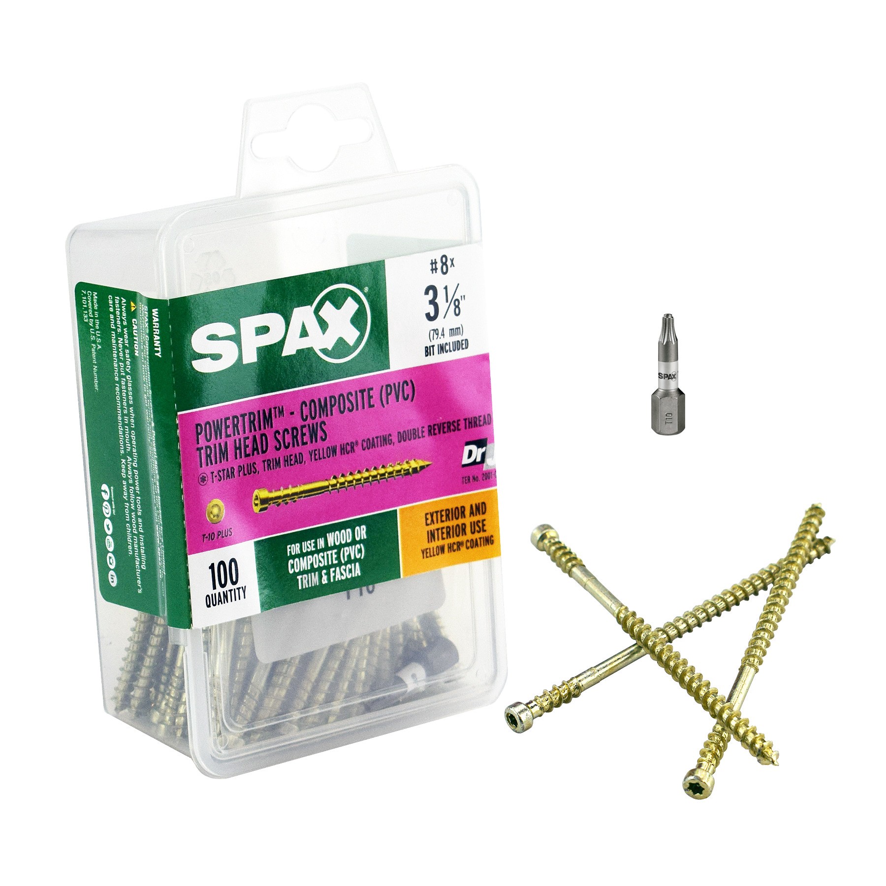 slide 1 of 6, SPAX PowerTrim #8 x 3-1/8-in Double-barrier Exterior Trim screws ( 100 -Per Box ), 1 ct