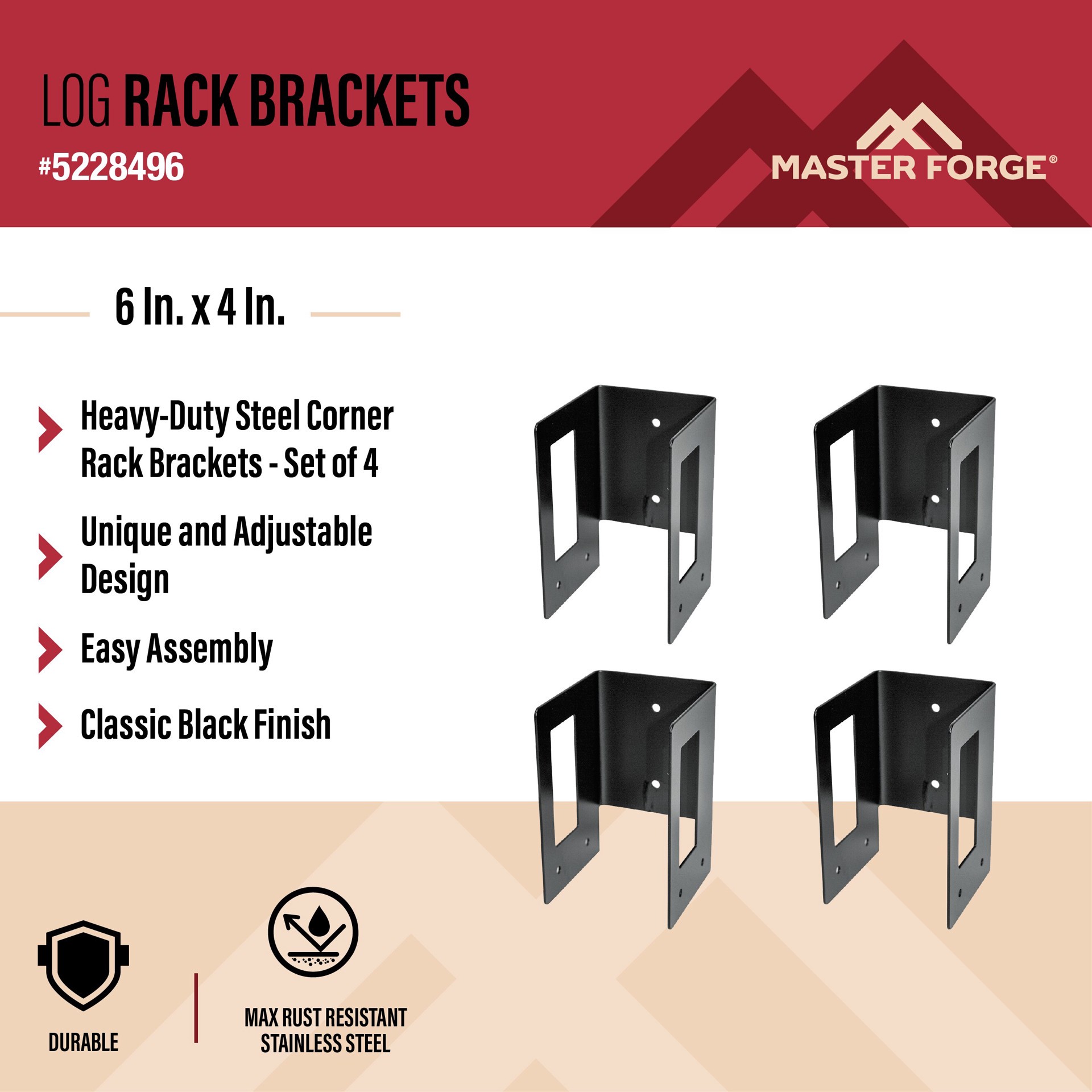 slide 2 of 6, Master Forge 6-in x 4-in x 4-in Metal Adjustable firewood rack, 1 ct