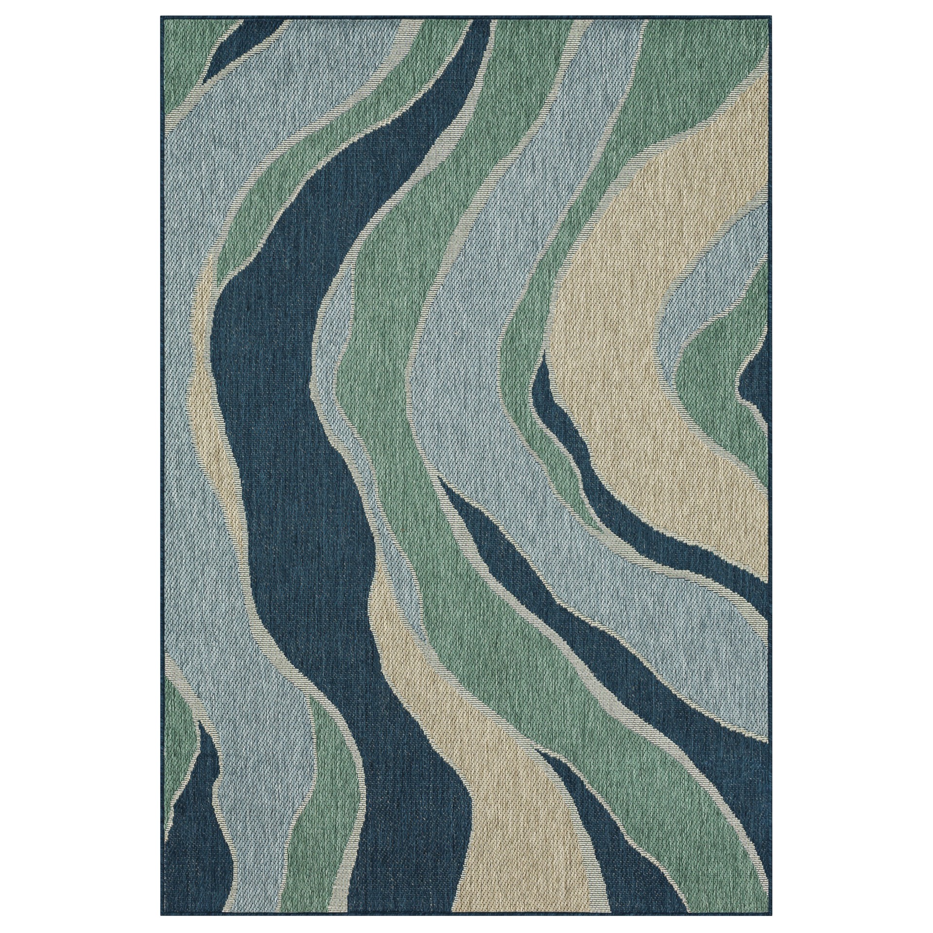 slide 3 of 6, Origin 21 with STAINMASTER Aqua Wave 5 x 7 (ft) Loomed Blue Rectangular Outdoor Pet Friendly Area rug, 1 ct