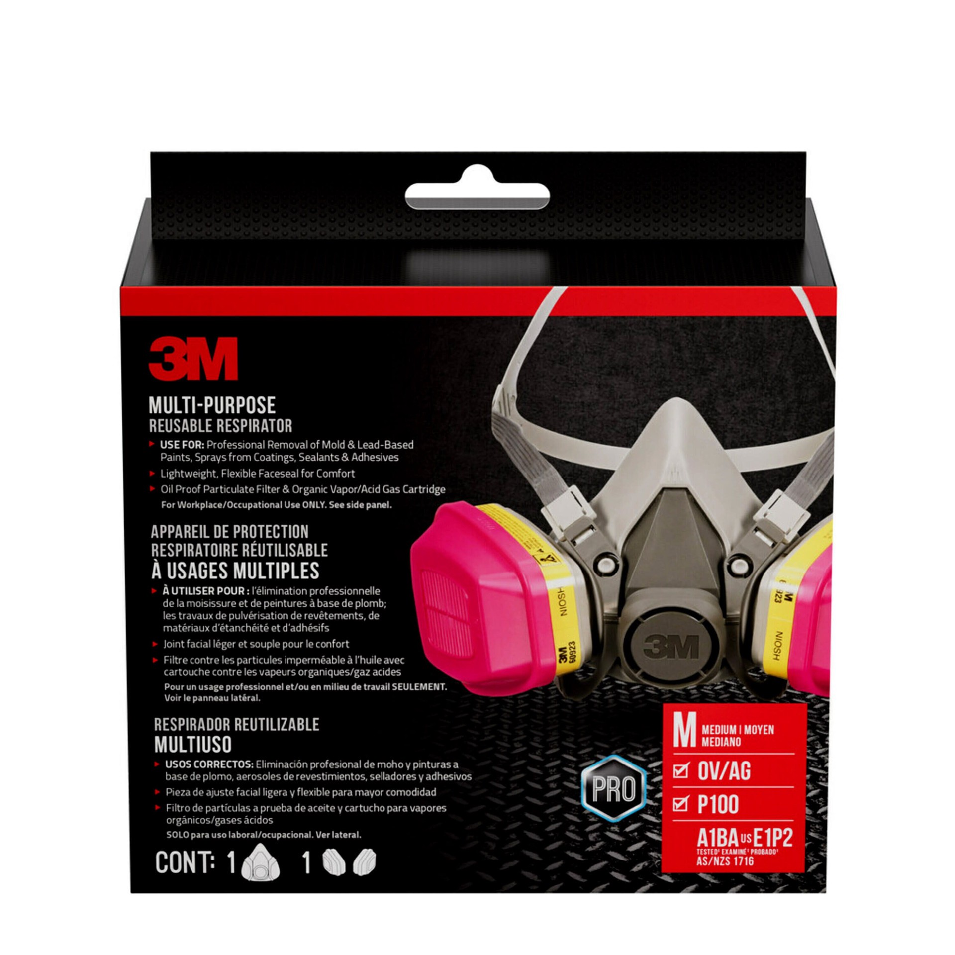 slide 2 of 6, 3M Multi-Purpose Performance Respirator Grey P100 Multi-Purpose Half Face Respirator, 1 ct
