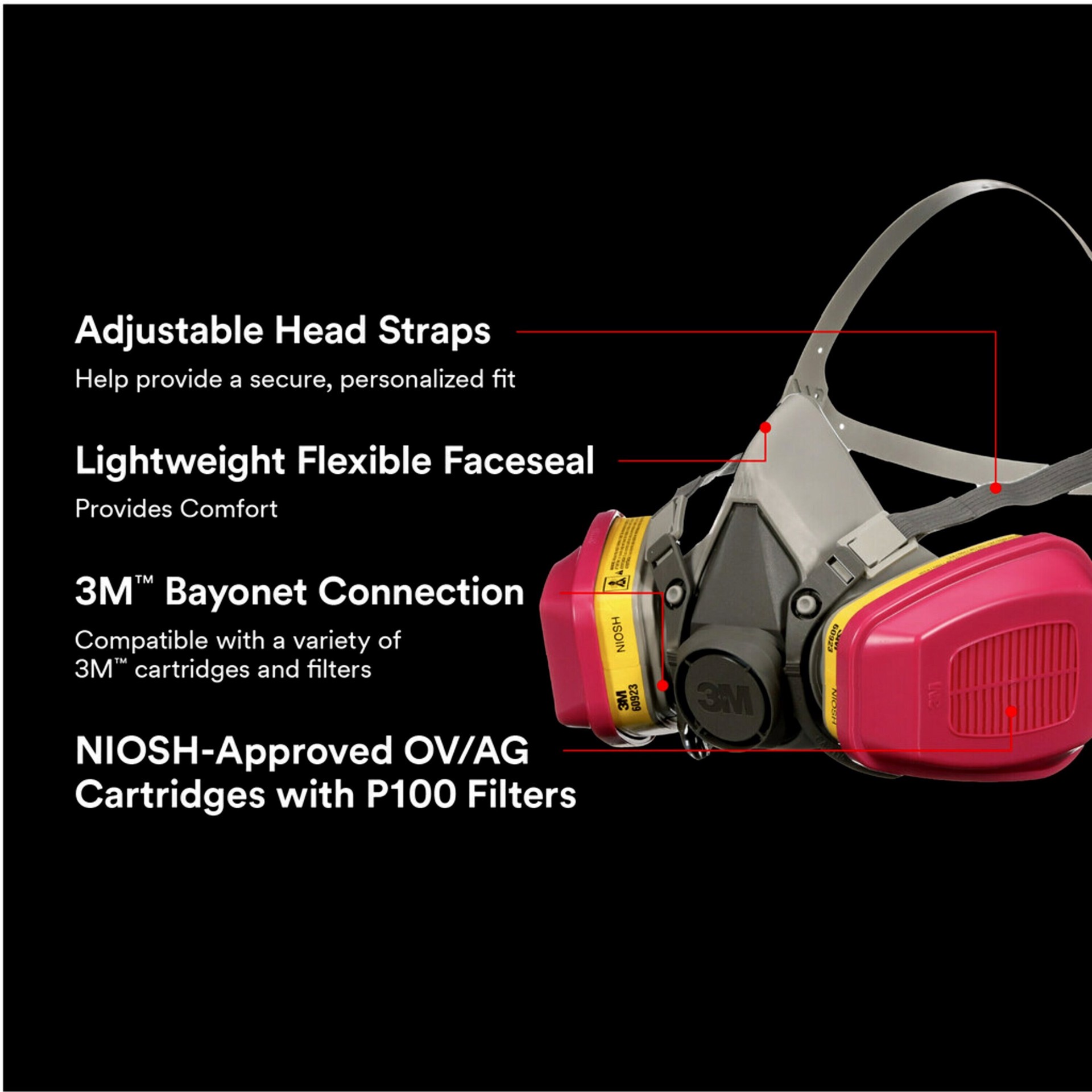 slide 4 of 6, 3M Multi-Purpose Performance Respirator Grey P100 Multi-Purpose Half Face Respirator, 1 ct