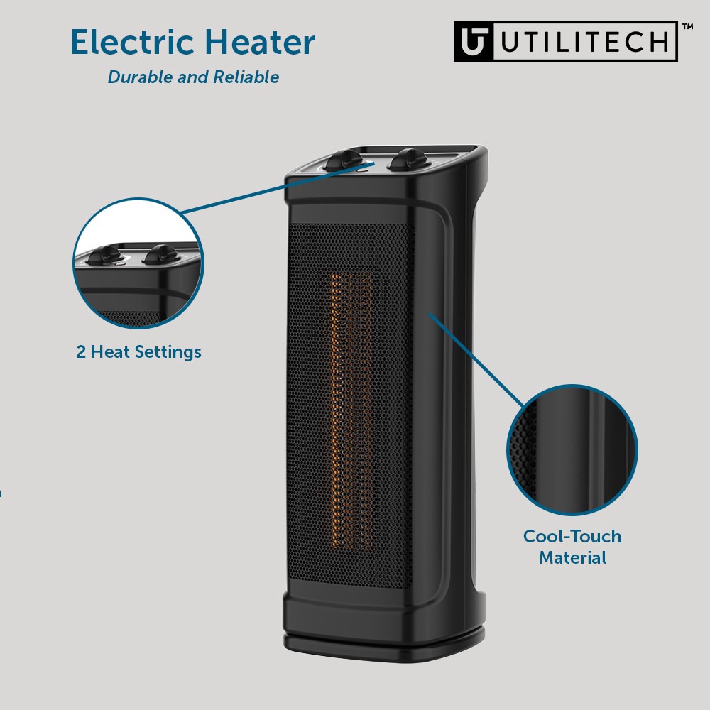 slide 4 of 6, Utilitech 1500 -Watt Ceramic Tower Indoor Electric Space Heater with Thermostat, 1 ct