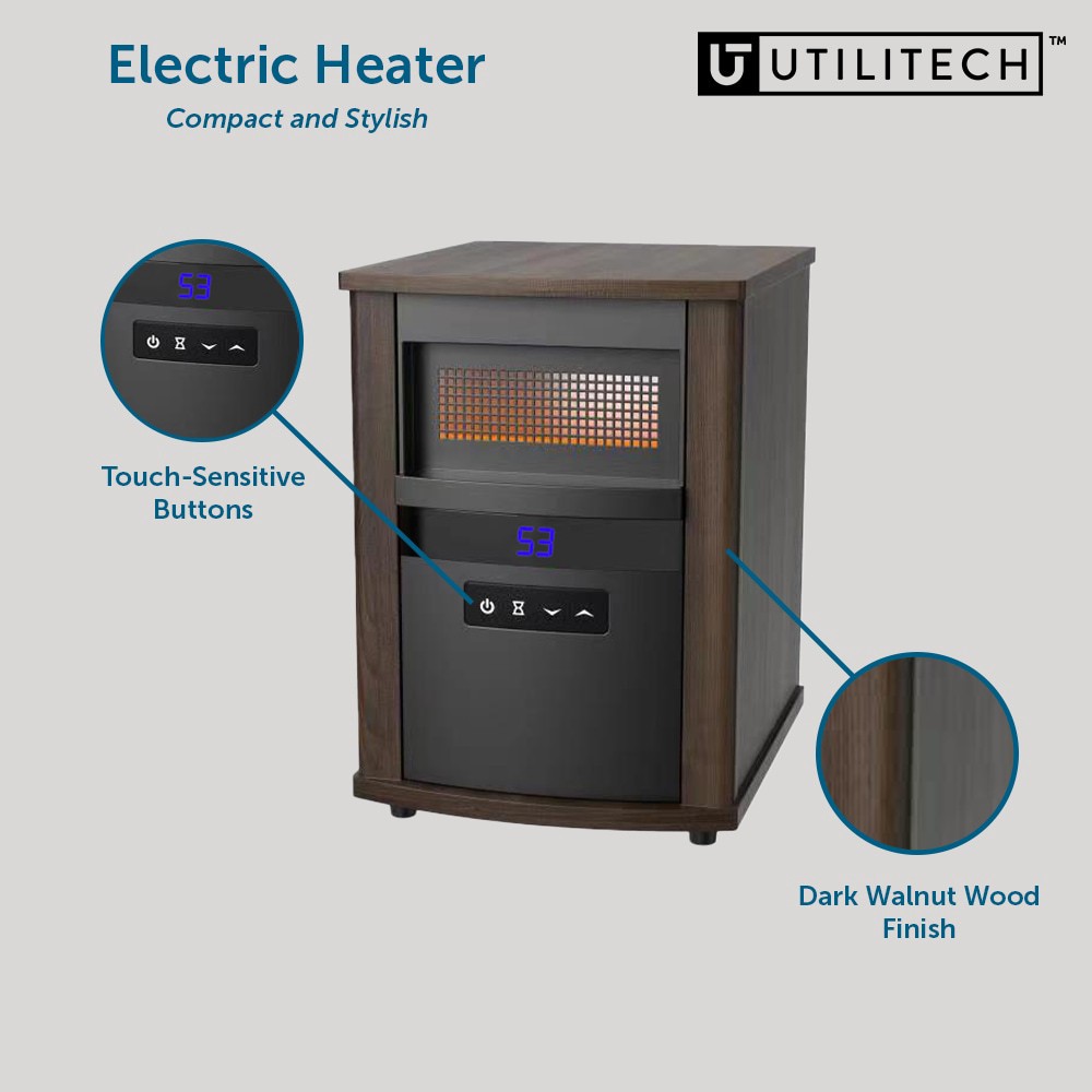 slide 4 of 6, Utilitech 1500 -Watt Infrared quartz Cabinet Indoor Electric Space Heater with Thermostat with Remote, 1 ct