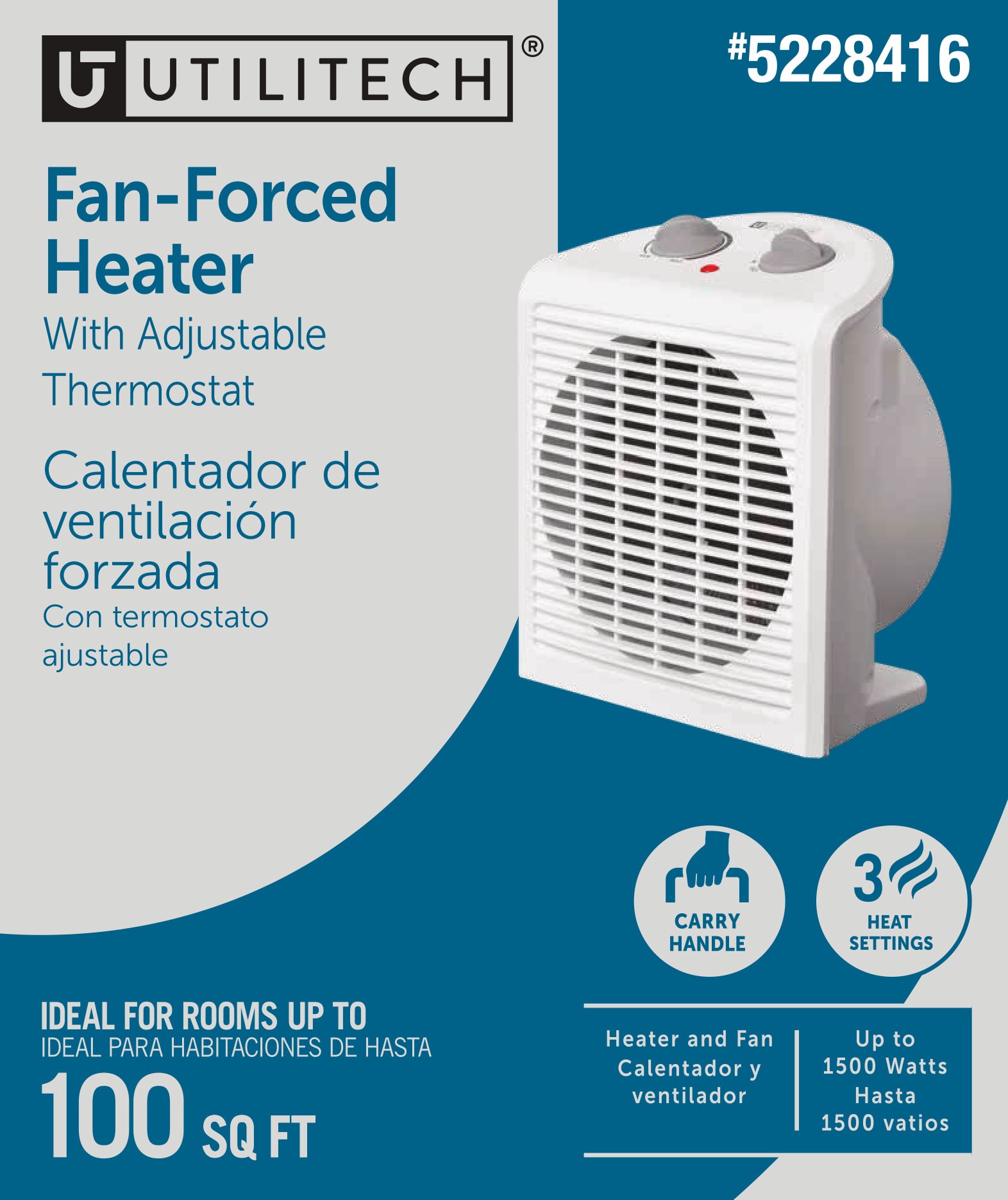 slide 3 of 6, Utilitech 1500 -Watt Fan Compact personal Indoor Electric Space Heater with Thermostat, 1 ct