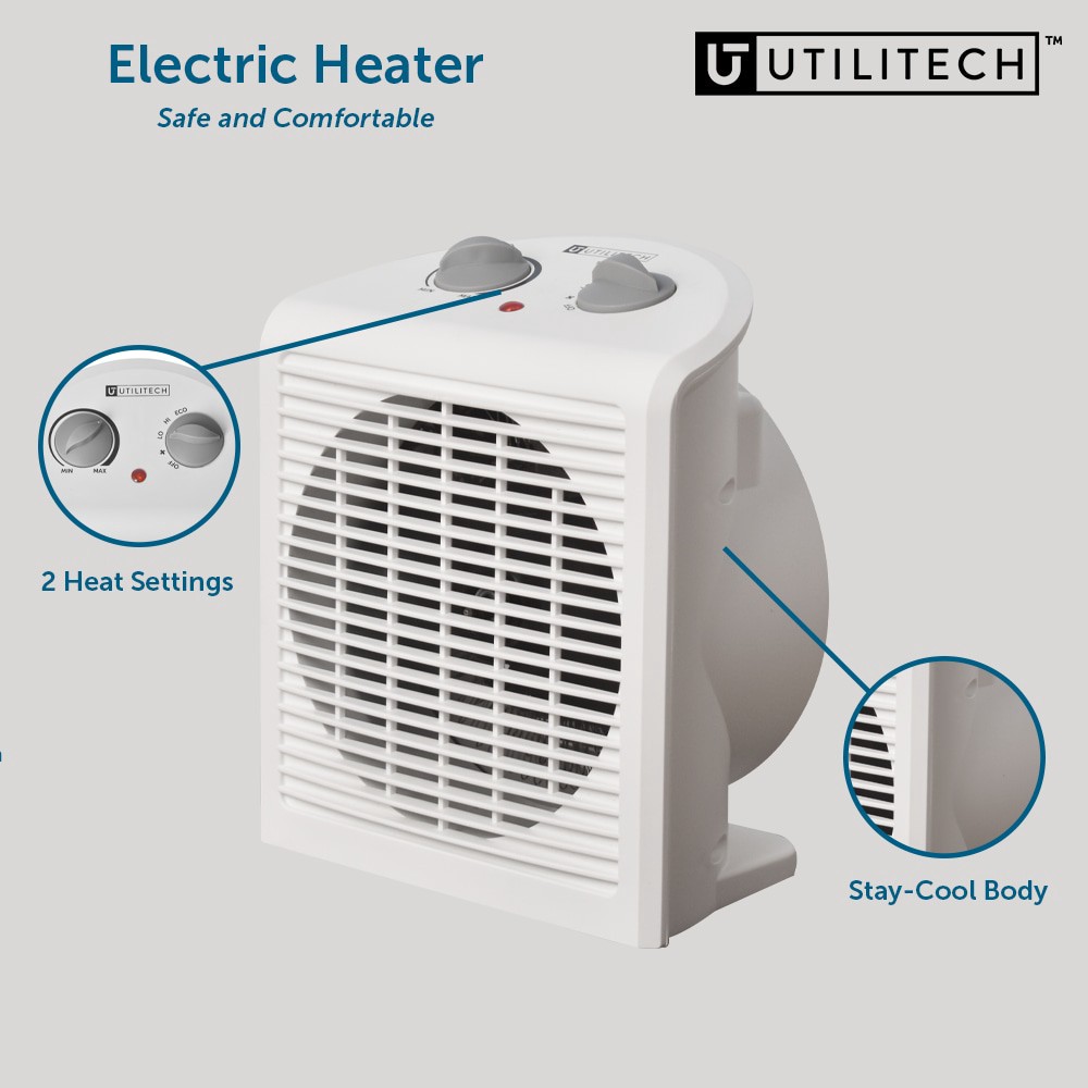 slide 4 of 6, Utilitech 1500 -Watt Fan Compact personal Indoor Electric Space Heater with Thermostat, 1 ct