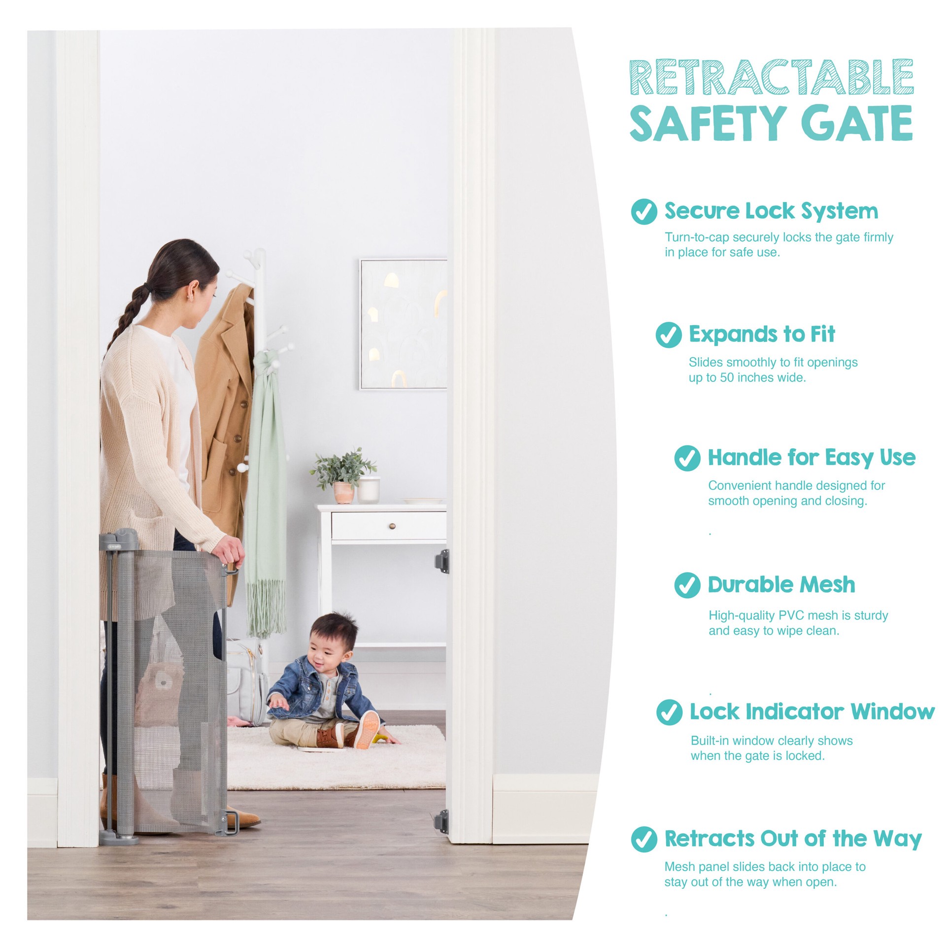 slide 4 of 6, Regalo Retractable Gate 50-in x 30-in Hardware Mounted Gray Plastic Safety Gate, 1 ct