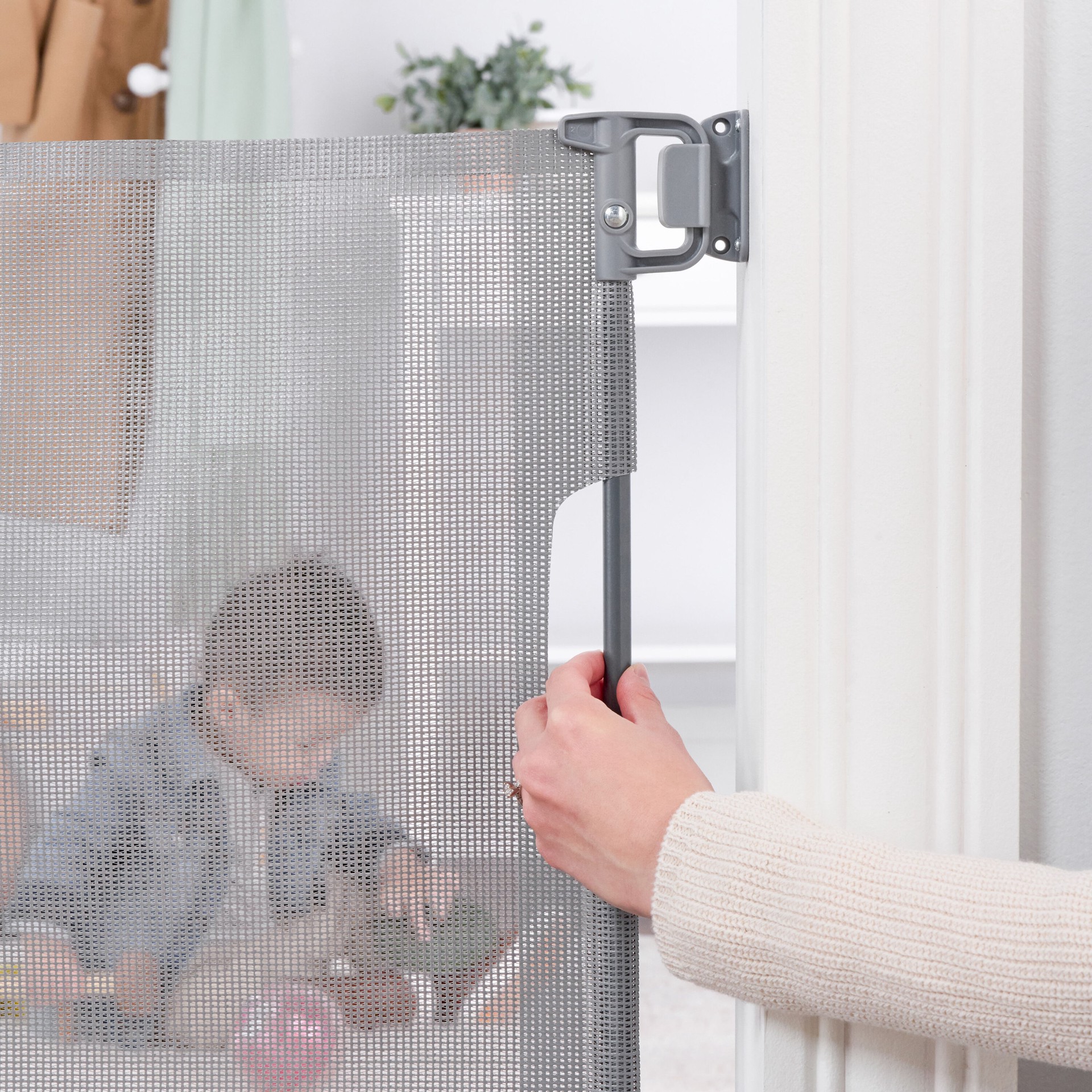 slide 5 of 6, Regalo Retractable Gate 50-in x 30-in Hardware Mounted Gray Plastic Safety Gate, 1 ct
