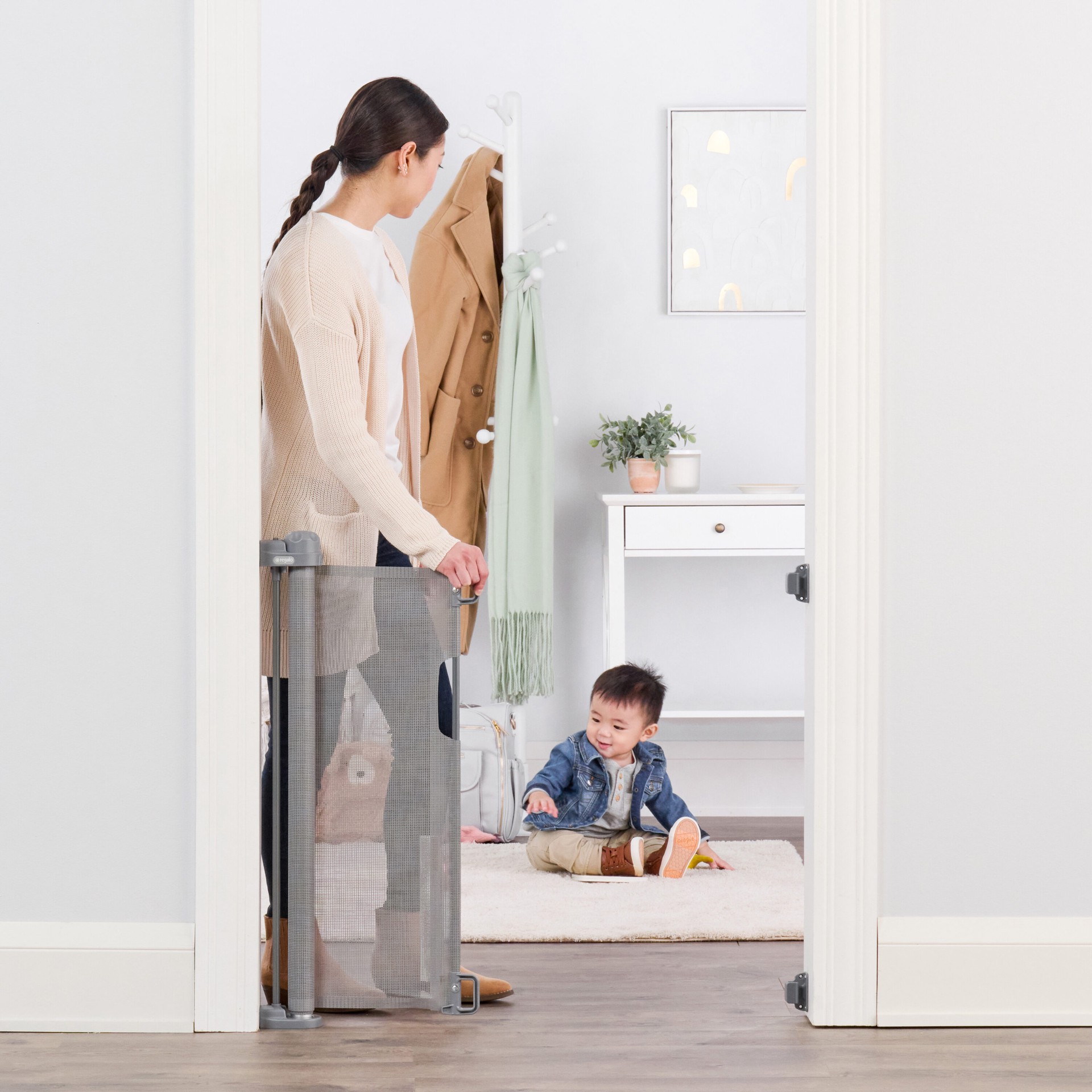 slide 6 of 6, Regalo Retractable Gate 50-in x 30-in Hardware Mounted Gray Plastic Safety Gate, 1 ct