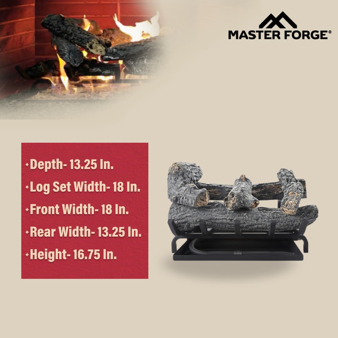 slide 4 of 6, Master Forge 18-in 45000 -BTU Natural gas Dual -Burner Vented Gas Fireplace Logs, 1 ct