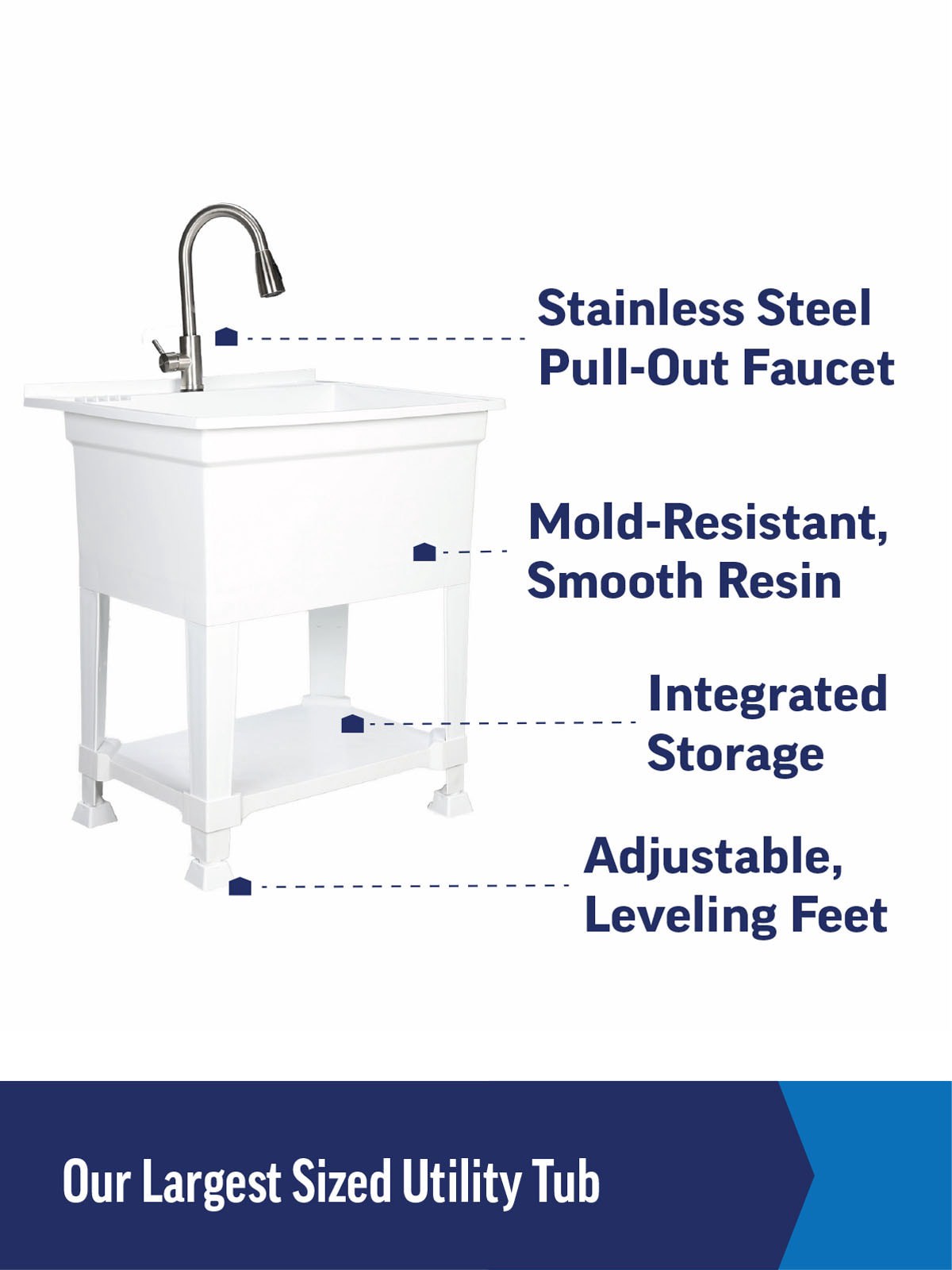slide 2 of 6, Project Source 30-in x 24-in 1 -Basin White Freestanding Utility tub with Cabinet with Drain with Faucet, 1 ct