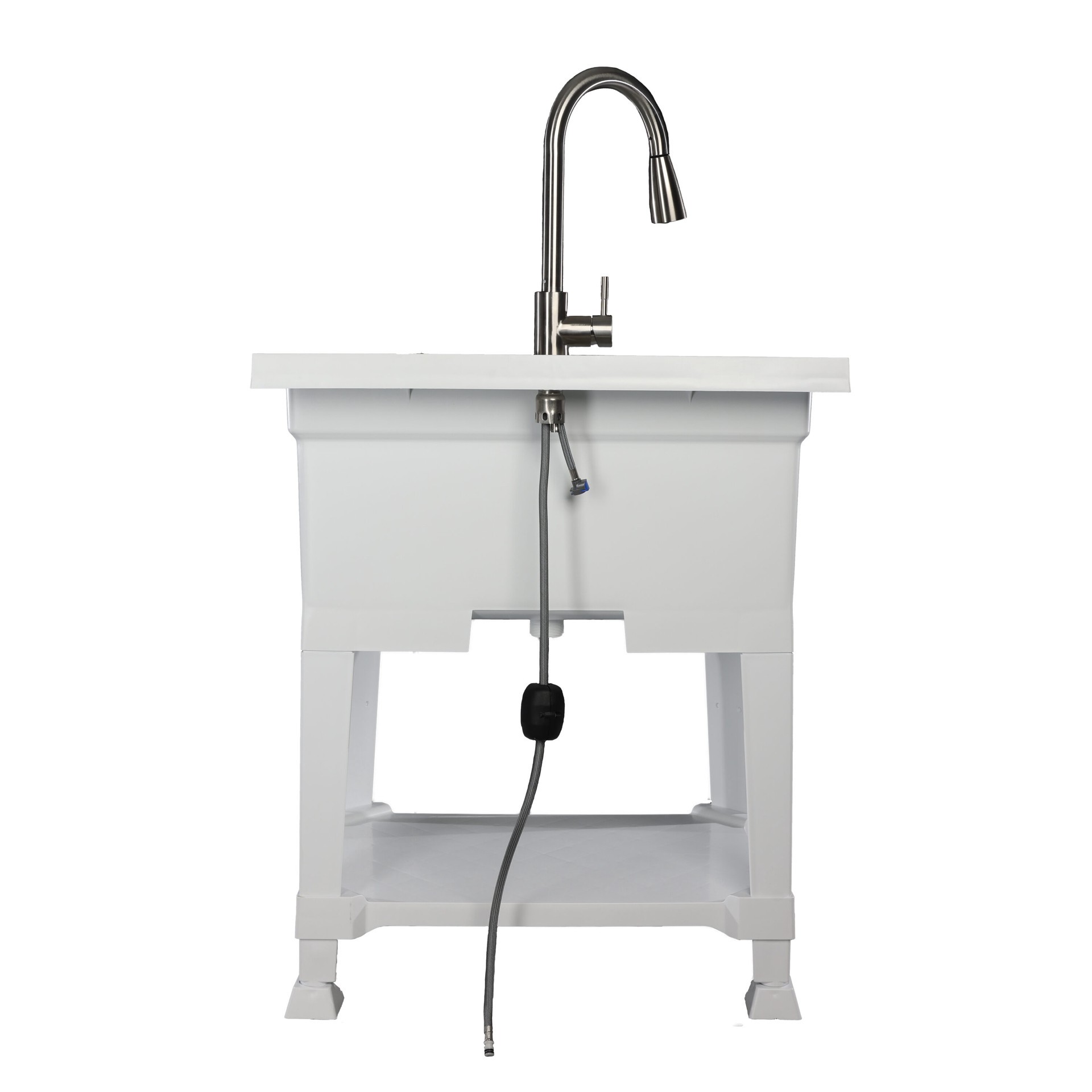 slide 5 of 6, Project Source 30-in x 24-in 1 -Basin White Freestanding Utility tub with Cabinet with Drain with Faucet, 1 ct