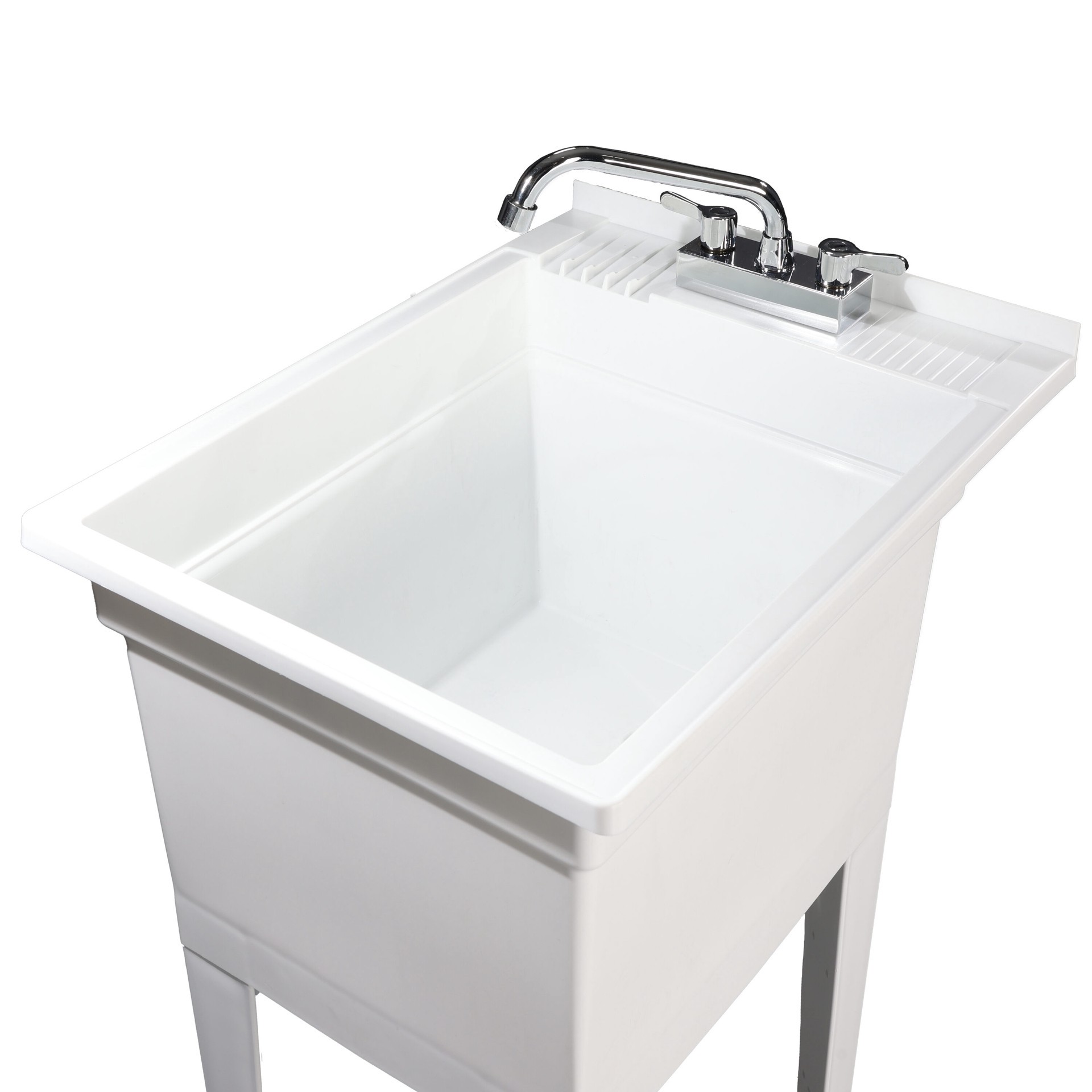 slide 3 of 6, Project Source 18-in x 24-in 1 -Basin White Freestanding Utility tub with Drain with Faucet, 1 ct