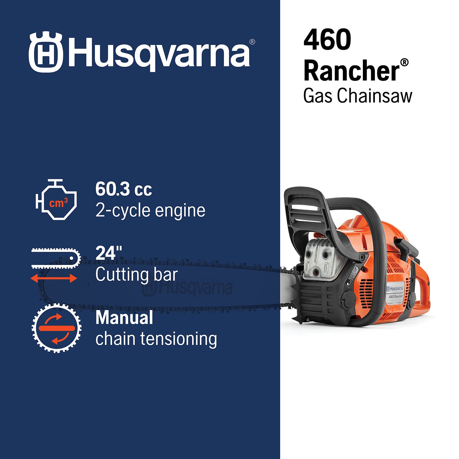 slide 2 of 6, Husqvarna 460 Rancher 60.3-cc 2-cycle 24-in Gas Chainsaw, 1 ct