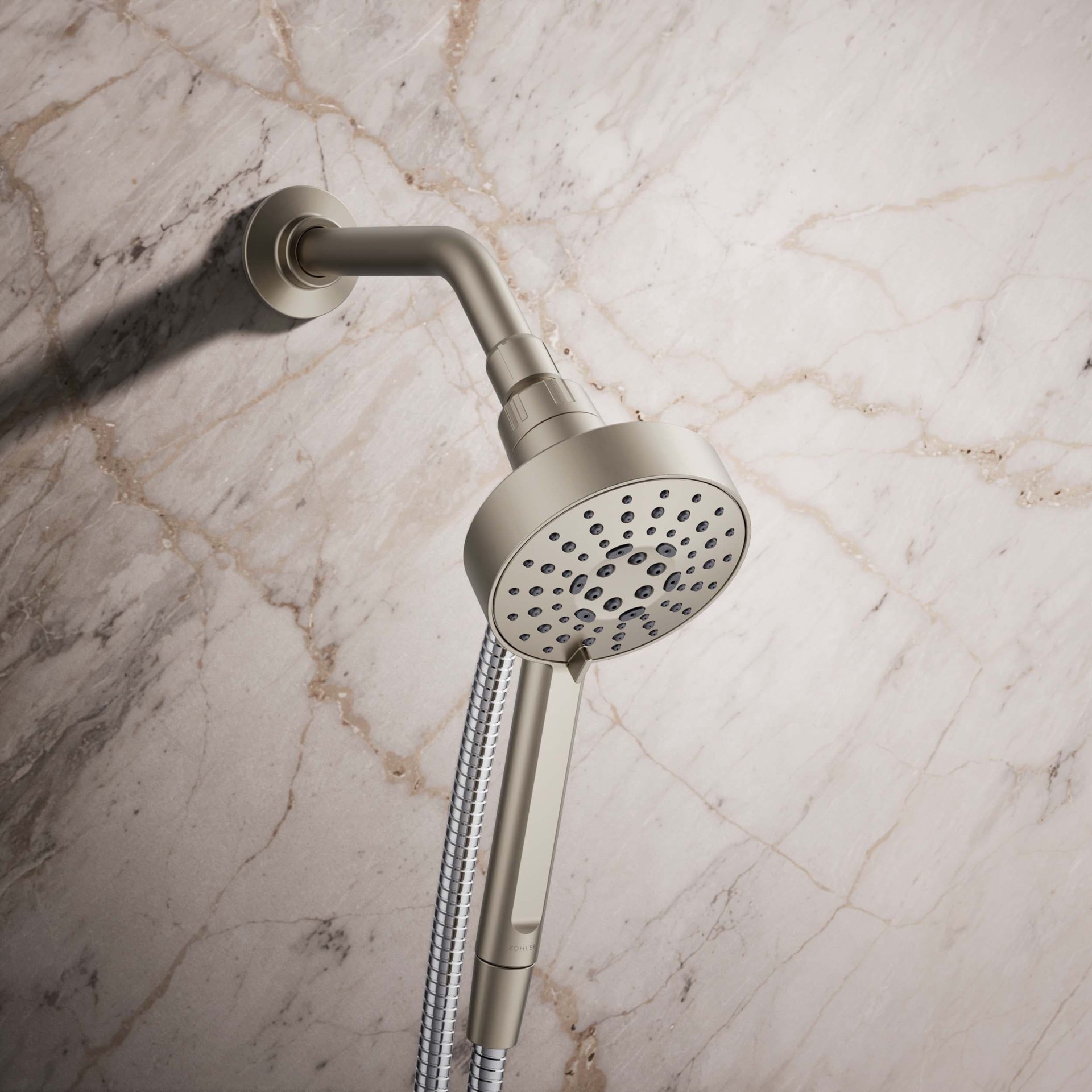 slide 2 of 6, KOHLER Premise 3 -Spray Vibrant Brushed Nickel 4.31-in Round Handheld Shower Head 1.75 GPM, 1 ct