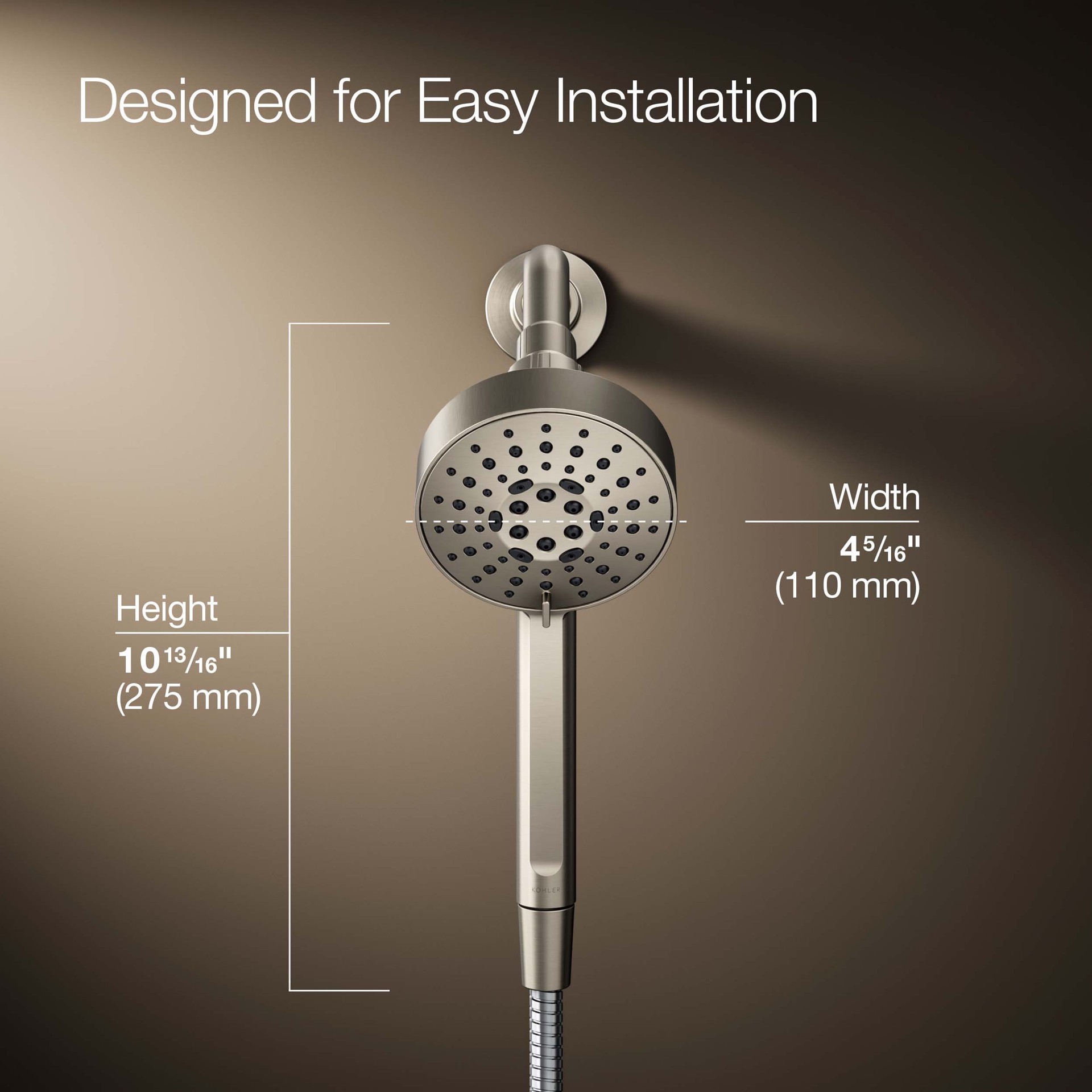 slide 3 of 6, KOHLER Premise 3 -Spray Vibrant Brushed Nickel 4.31-in Round Handheld Shower Head 1.75 GPM, 1 ct