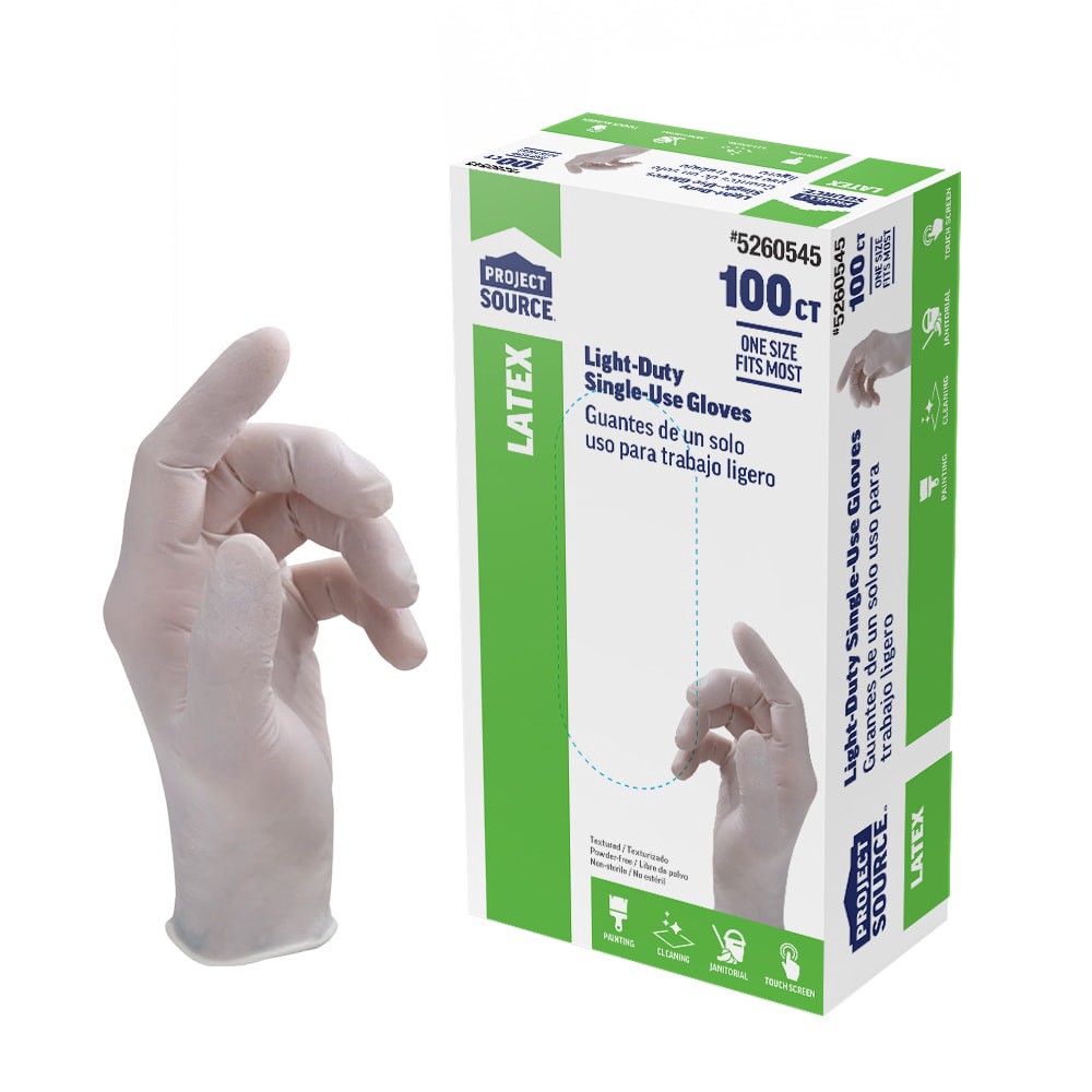 slide 3 of 5, Project Source Heavy Duty One size fits all 100 -Count Textured -Grip Food Grade Latex Disposable cleaning gloves 50 -Pairs, 1 ct