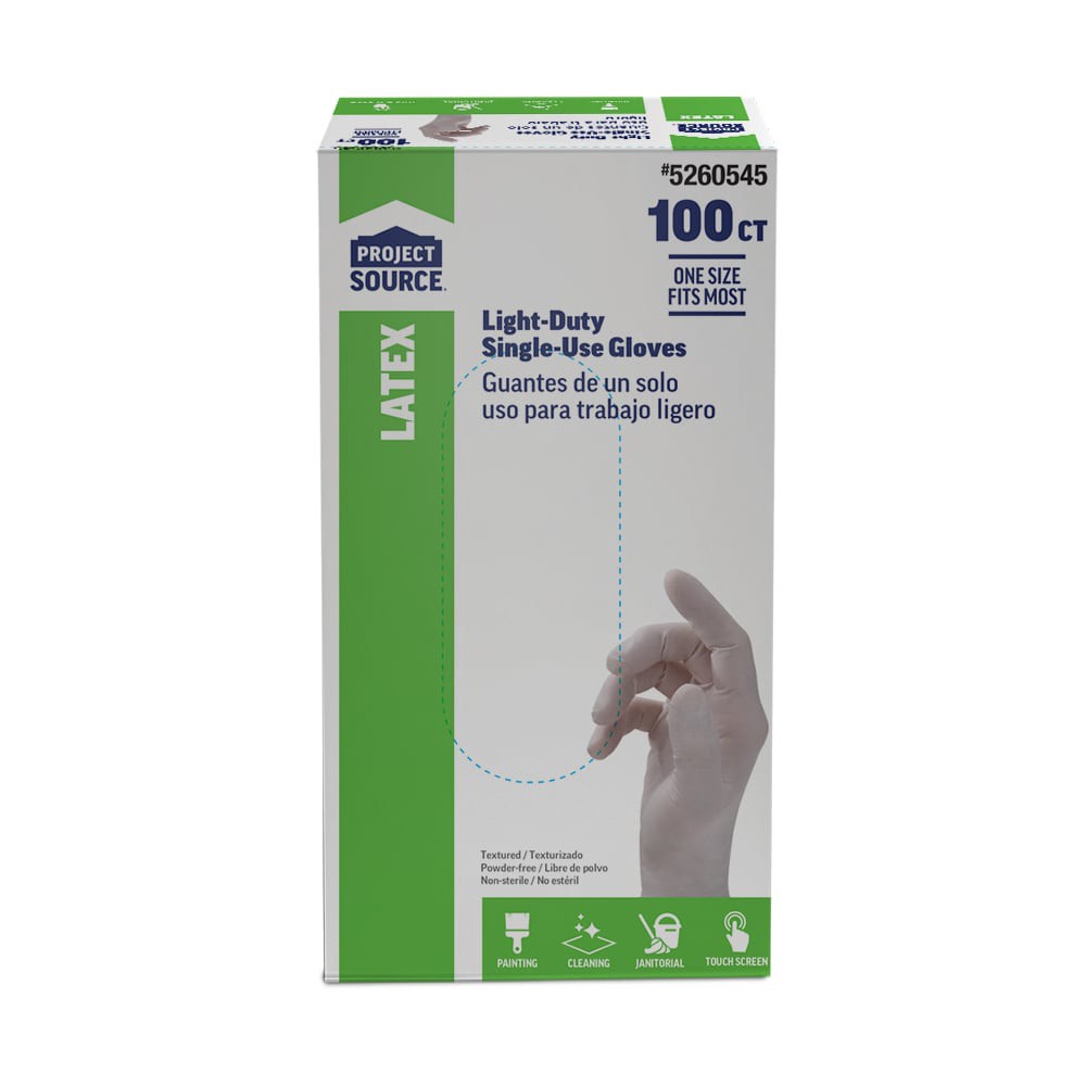 slide 5 of 5, Project Source Heavy Duty One size fits all 100 -Count Textured -Grip Food Grade Latex Disposable cleaning gloves 50 -Pairs, 1 ct