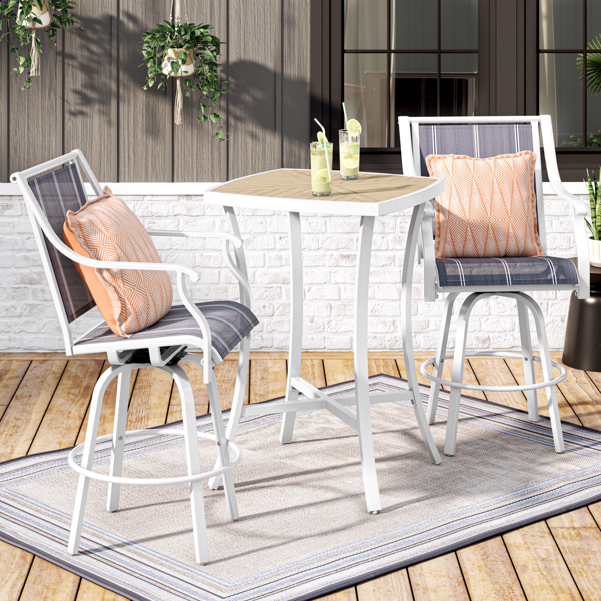 slide 1 of 6, allen + roth with STAINMASTER Blue Border 5 x 7 (ft) Loomed Blue Rectangular Outdoor Pet Friendly Area rug, 1 ct