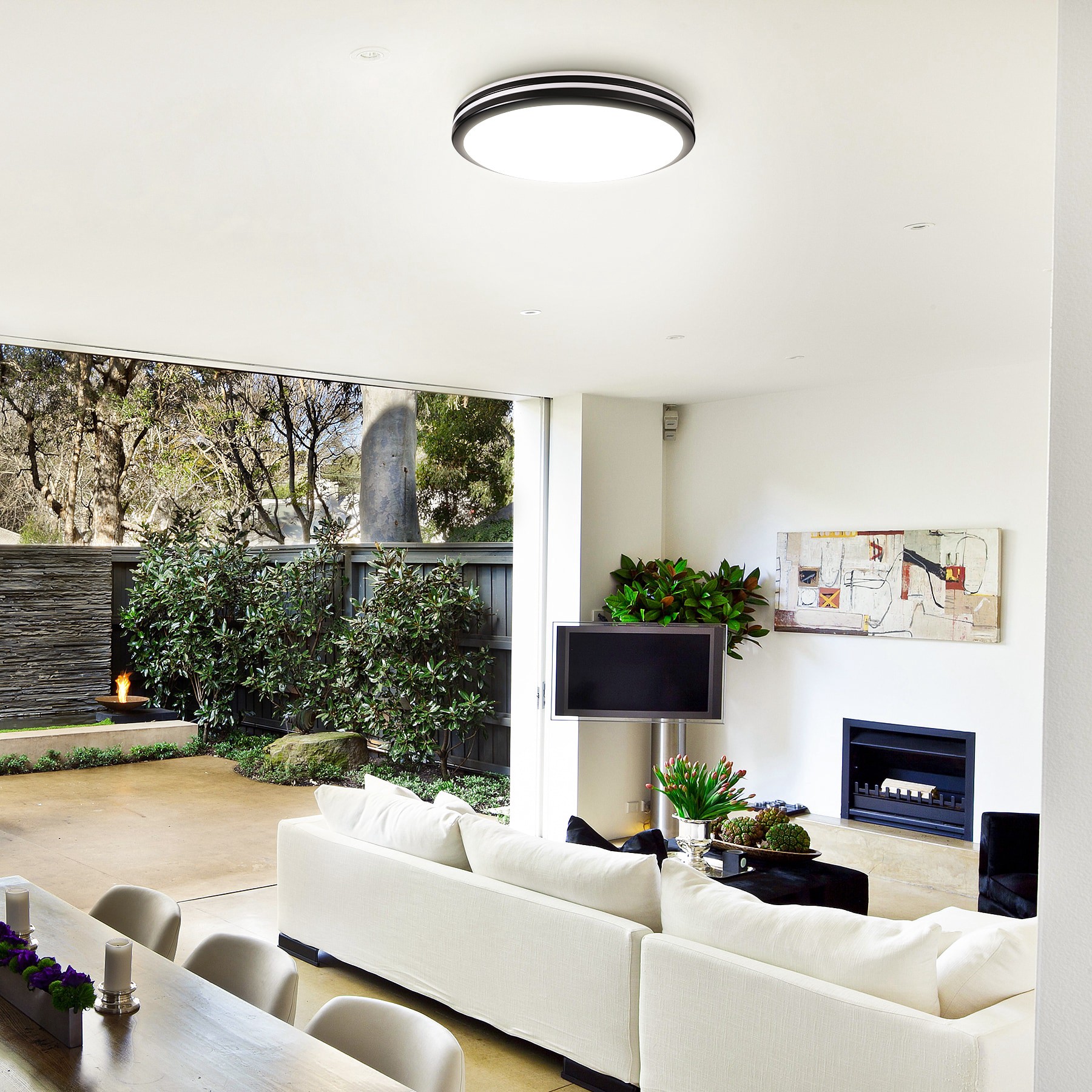 slide 3 of 4, allen + roth Rendale 1 -Light 19-in Matte Black Integrated LED Flush Mount Light, 1 ct