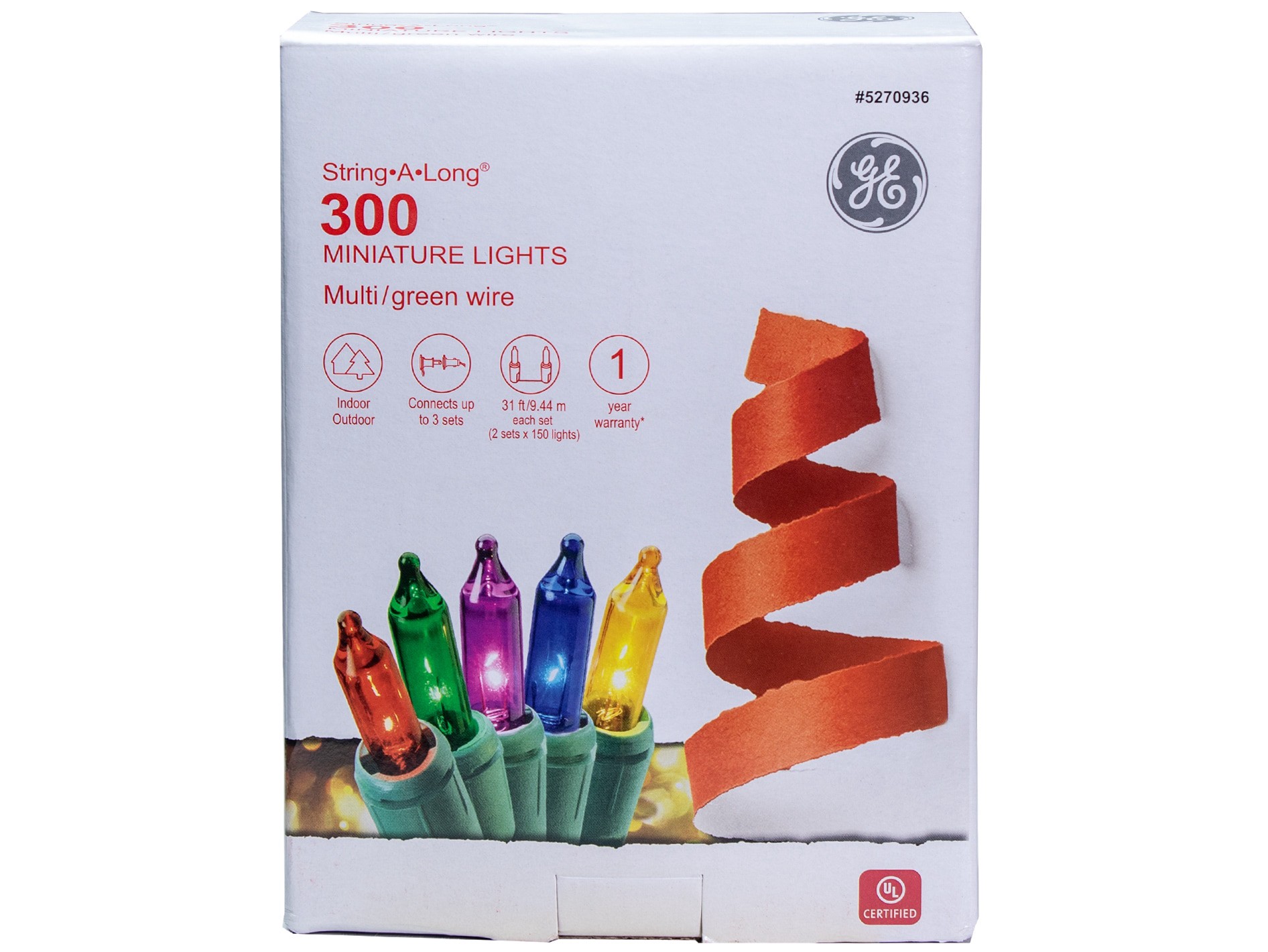 slide 5 of 5, GE 300-count String-A-Long Multi-Color Incandescent String Christmas Lights, 1 ct