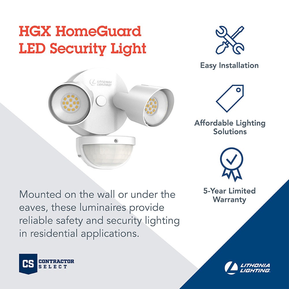 slide 2 of 6, Lithonia Lighting 180 -Degree 25 -Wattage Equivalent Hardwired LED White 2 -Head Motion-Activated Flood Light 2700 -Lumen, 1 ct