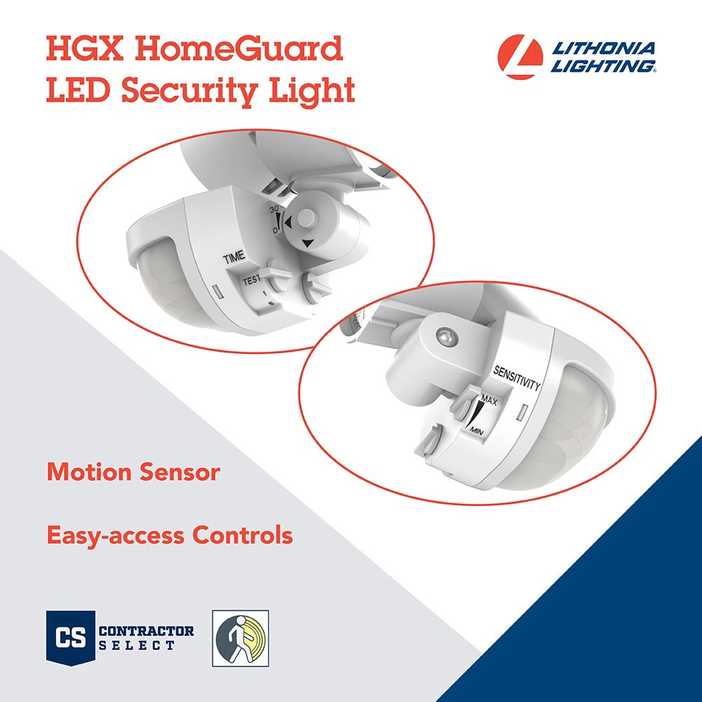 slide 3 of 6, Lithonia Lighting 180 -Degree 25 -Wattage Equivalent Hardwired LED White 2 -Head Motion-Activated Flood Light 2700 -Lumen, 1 ct