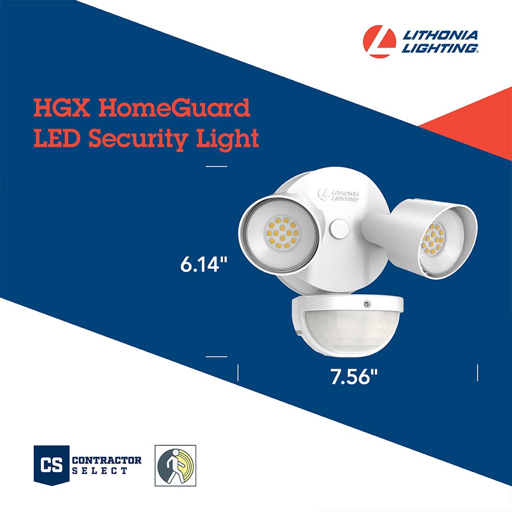 slide 4 of 6, Lithonia Lighting 180 -Degree 25 -Wattage Equivalent Hardwired LED White 2 -Head Motion-Activated Flood Light 2700 -Lumen, 1 ct