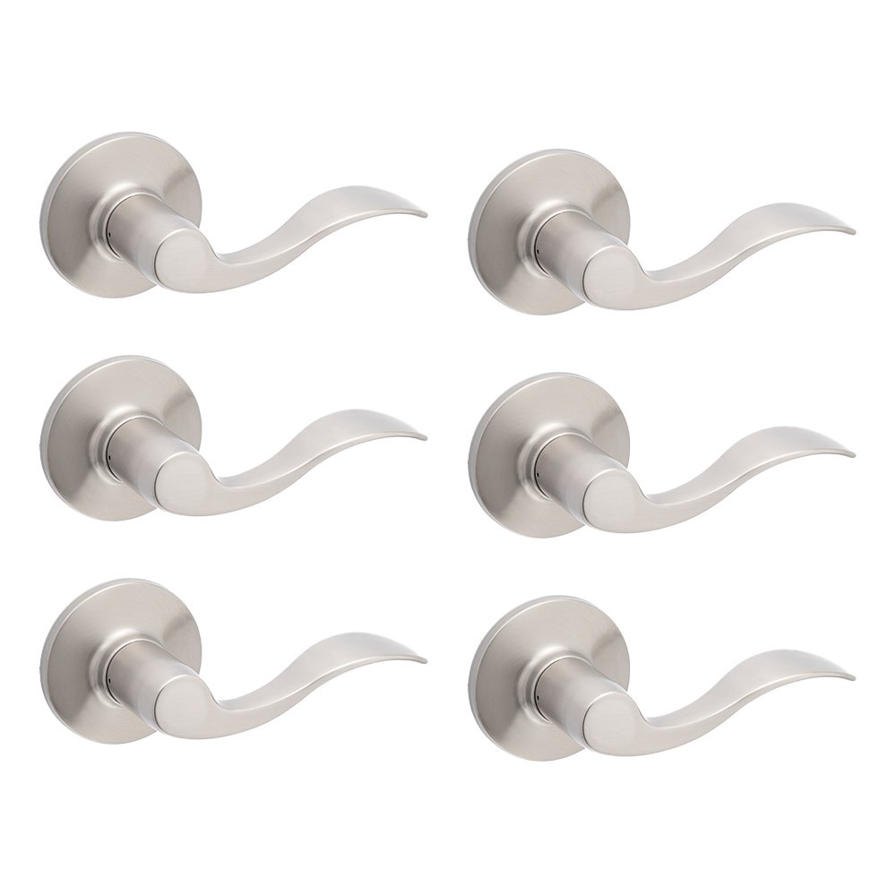 slide 1 of 6, RELIABILT Olivia Satin Nickel Interior or Hall/Closet Passage Door Handle Contractor Pack 6 -Pack, 1 ct