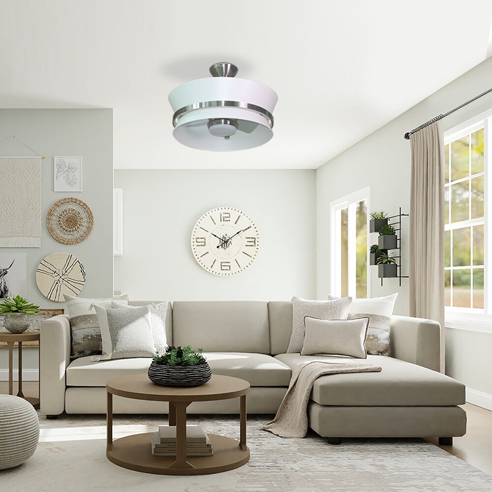 slide 3 of 6, Harbor Breeze Brackenridge 22-in Brushed with Brushed Nickel Blades Integrated LED Fandelier Ceiling Fan With Light and Remote Included 3 -Blade, 1 ct