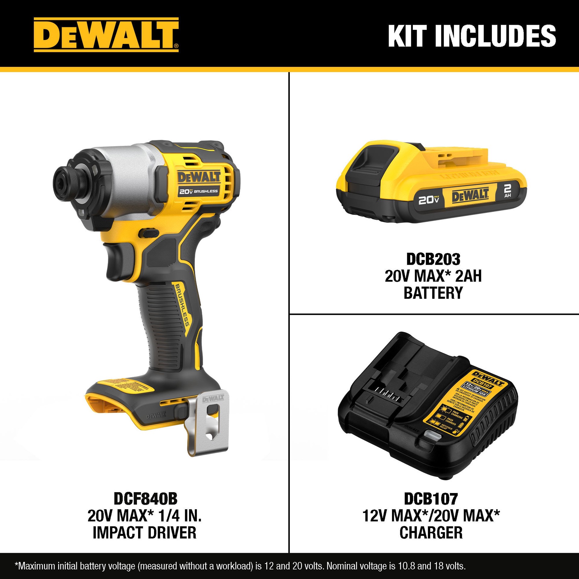 slide 2 of 6, DEWALT 20-volt max 1/4-in Brushless Cordless Impact Driver (Battery Included and Charger Included ), 1 ct