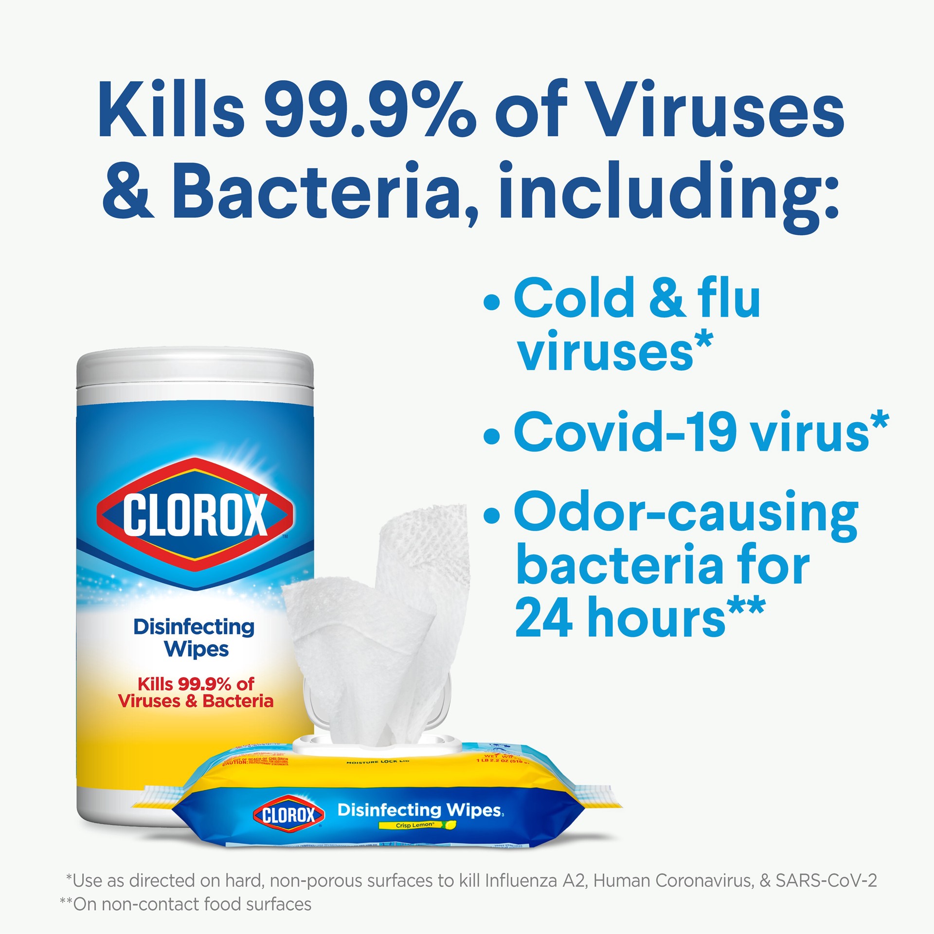 slide 5 of 6, Clorox 2 -Count Fresh Scent/Lemon Fresh Disinfectant Wipes All-Purpose Cleaner 2 -Pack, 1 ct