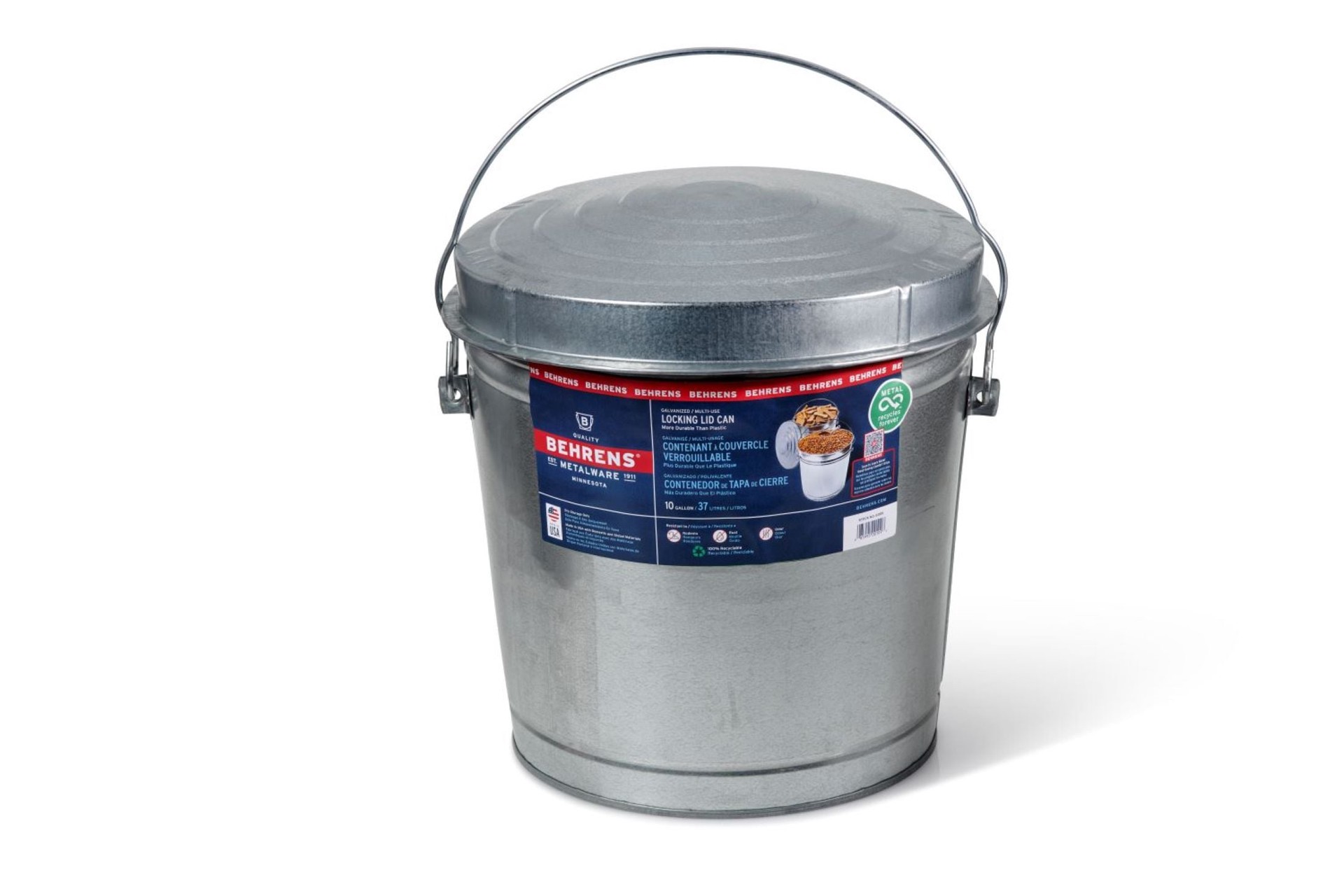 slide 1 of 6, Behrens 10 Gallon Silver Steel Indoor/Outdoor Kitchen Detached Lid Trash Can, 1 ct