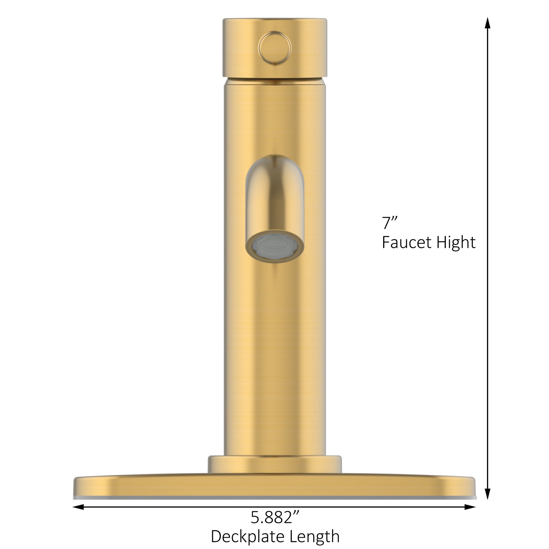 slide 5 of 6, allen + roth Harlow Brushed Gold Single hole 1-handle WaterSense Mid-arc Residential Handle Bathroom Sink Faucet with Drain with Deck Plate, 1 ct