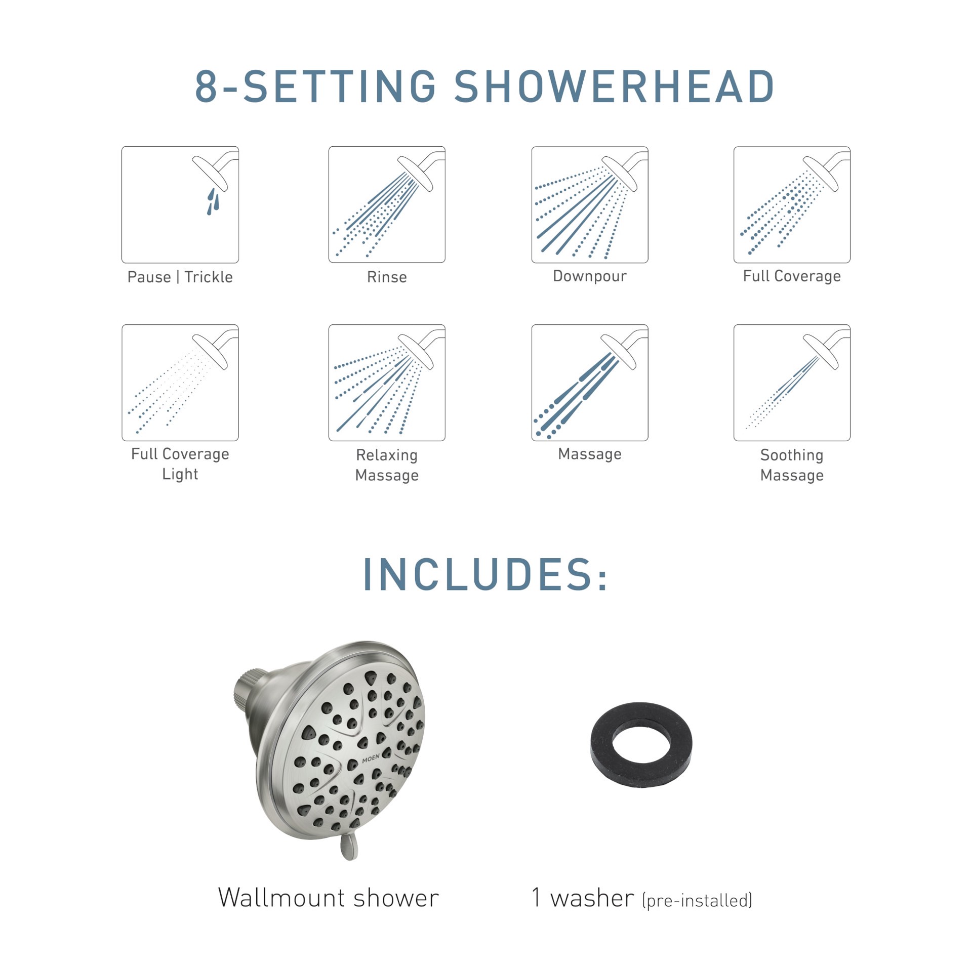 slide 3 of 6, Moen Attune 8.0 -Spray Spot Resist Brushed Nickel 3.88-in Round Fixed Shower Head 1.75 GPM, 1 ct