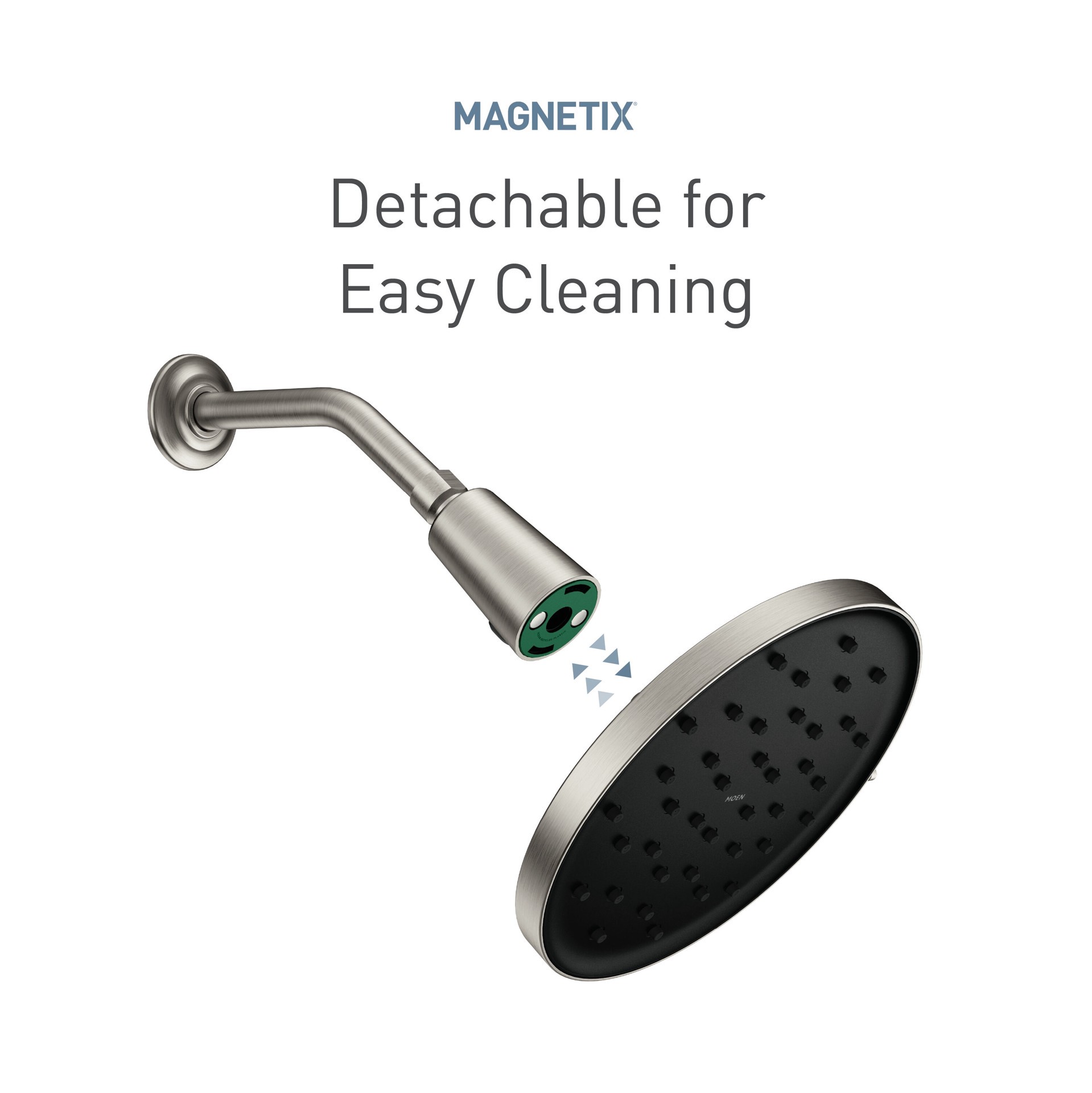 slide 4 of 6, Moen Verso Magnetix Eco-Performance 1.0 -Spray Spot Resist Brushed Nickel 9-in Round Rain Shower Head 1.75 GPM, 1 ct