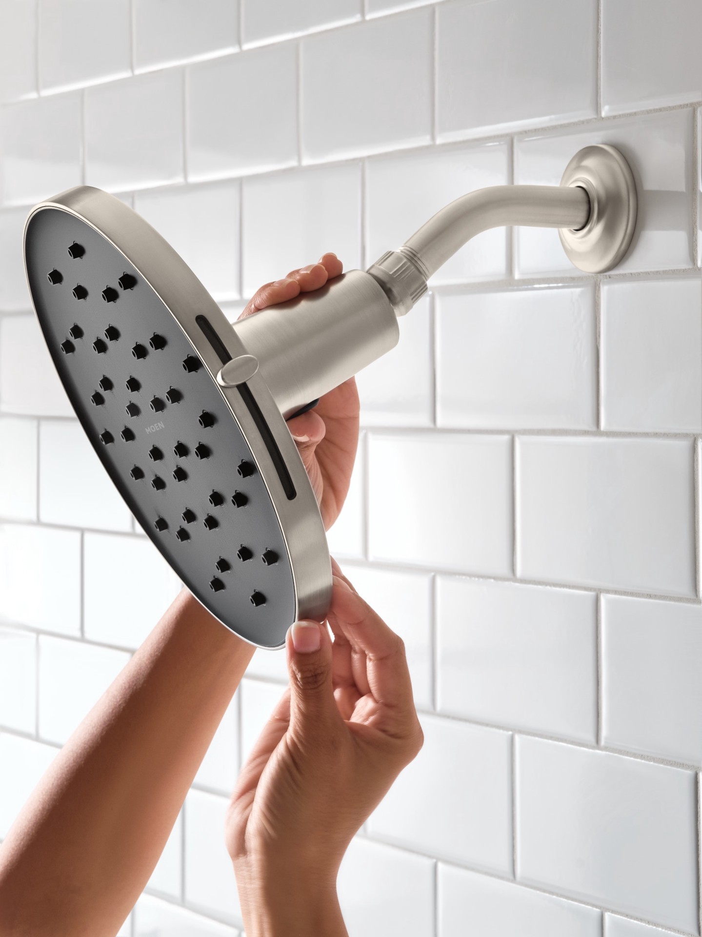 slide 2 of 6, Moen Verso Magnetix Eco-Performance 1.0 -Spray Spot Resist Brushed Nickel 9-in Round Rain Shower Head 1.75 GPM, 1 ct