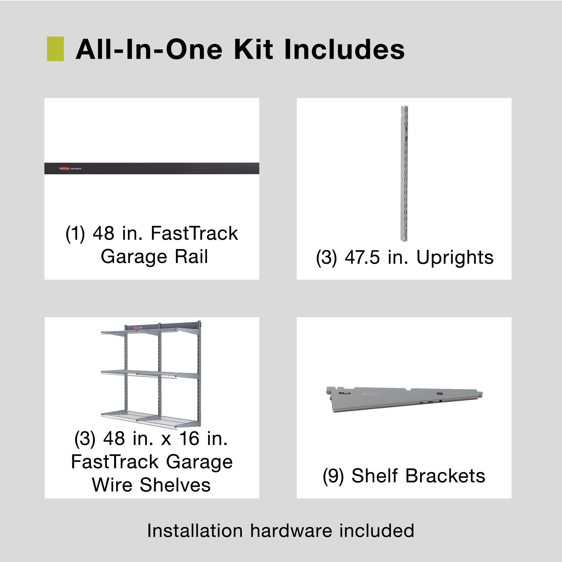 slide 5 of 6, Rubbermaid FastTrack Garage 16 -Piece 48-in Gray Steel Multipurpose Storage rail system, 1 ct