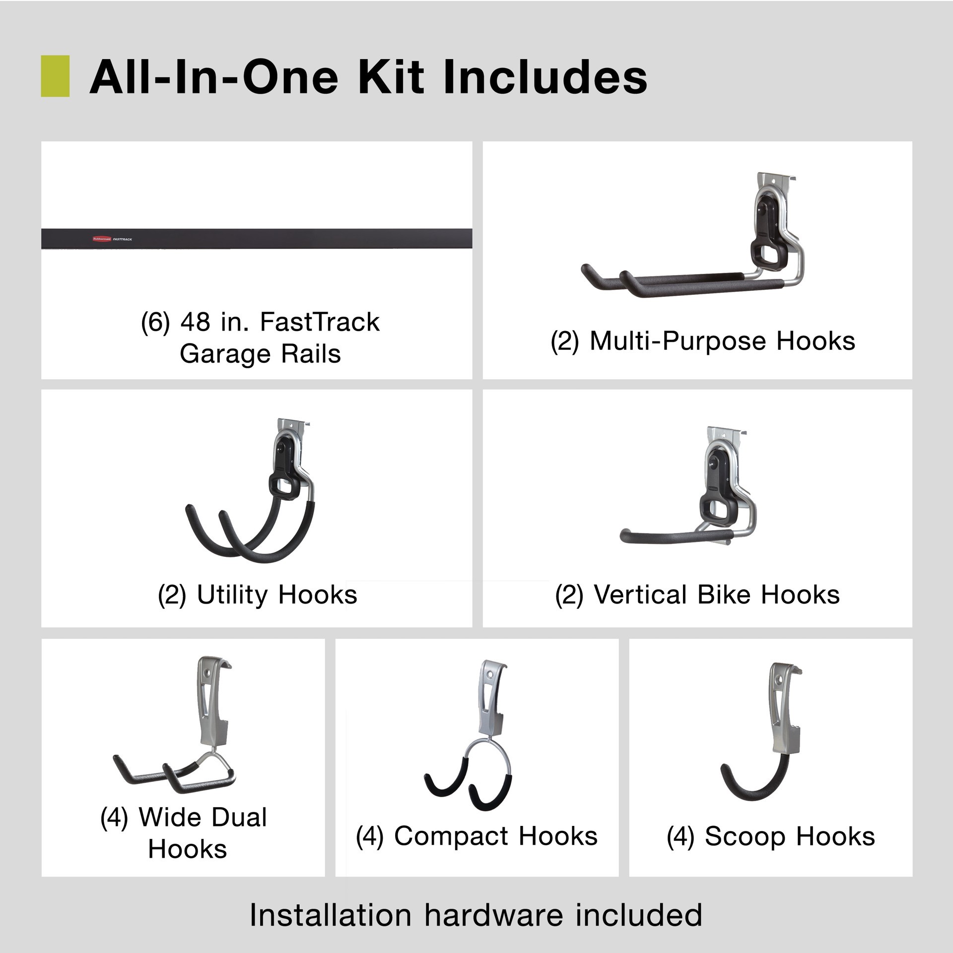 slide 2 of 6, Rubbermaid FastTrack Garage 24 -Piece 48-in Black Steel Multipurpose Storage rail system, 1 ct